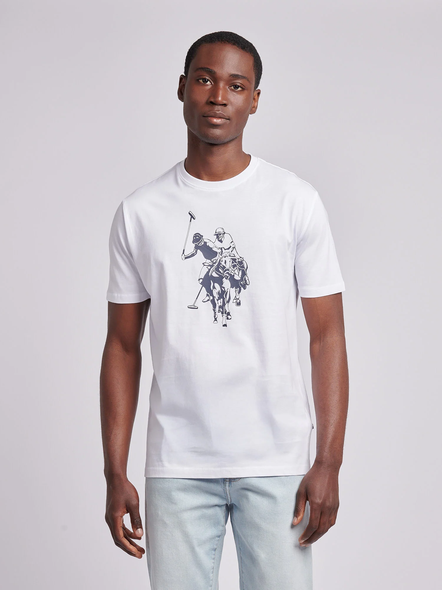 Mens Double Horsemen Graphic T-Shirt Bright White