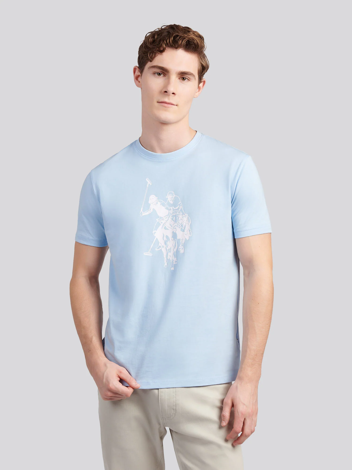 Mens Double Horsemen Graphic T-Shirt Chambray Blue