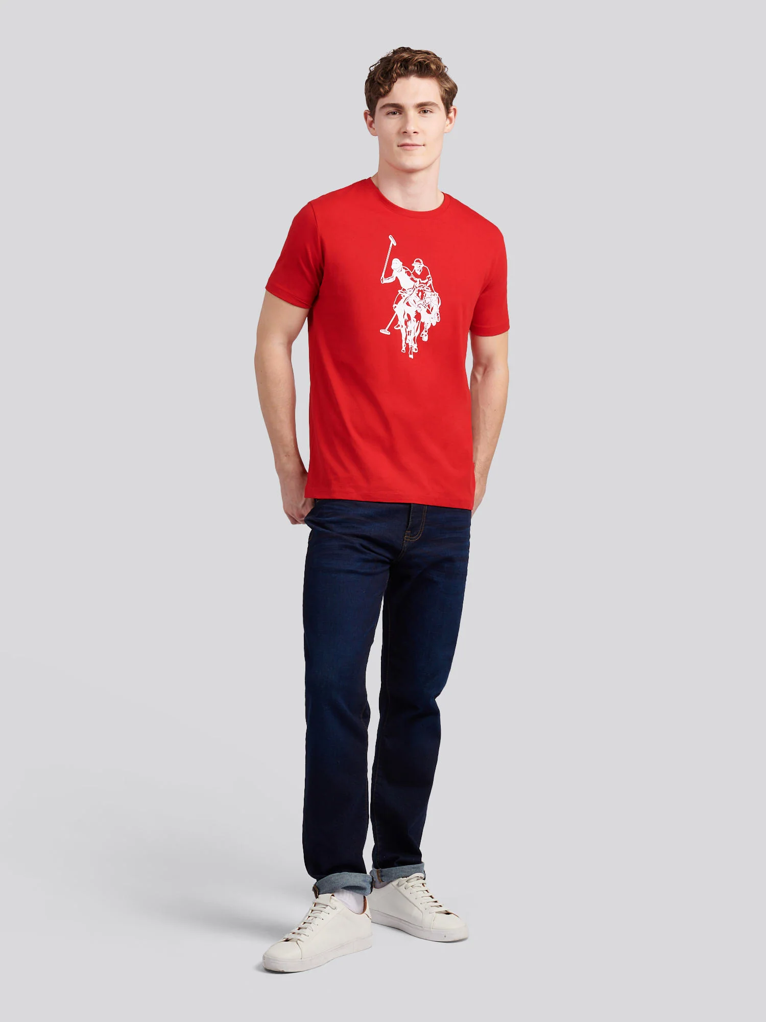 Mens Double Horsemen Graphic T-Shirt Haute Red - Image 3