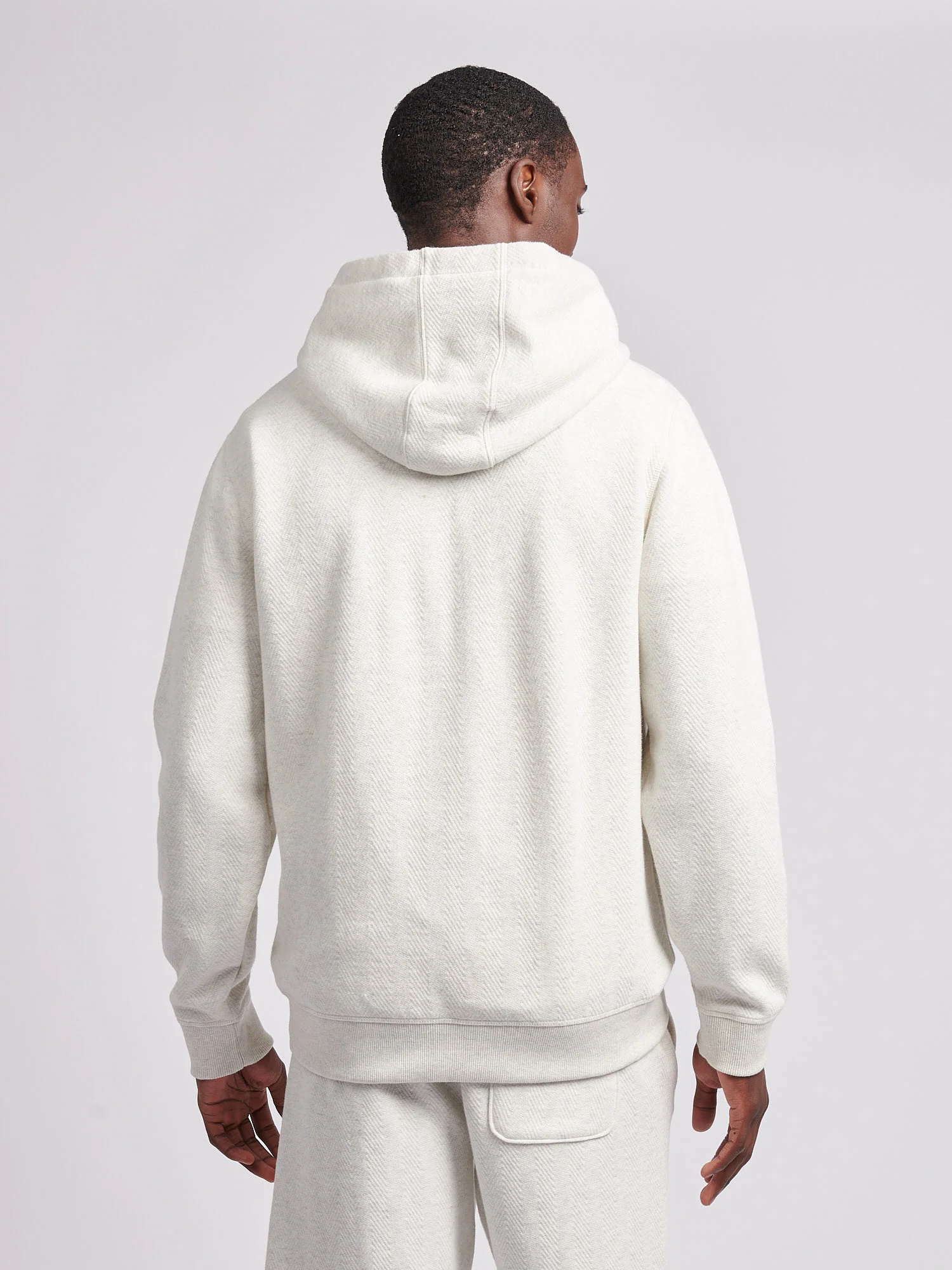Mens Double Horsemen Herringbone Hoodie in Light Grey Marl - Image 4