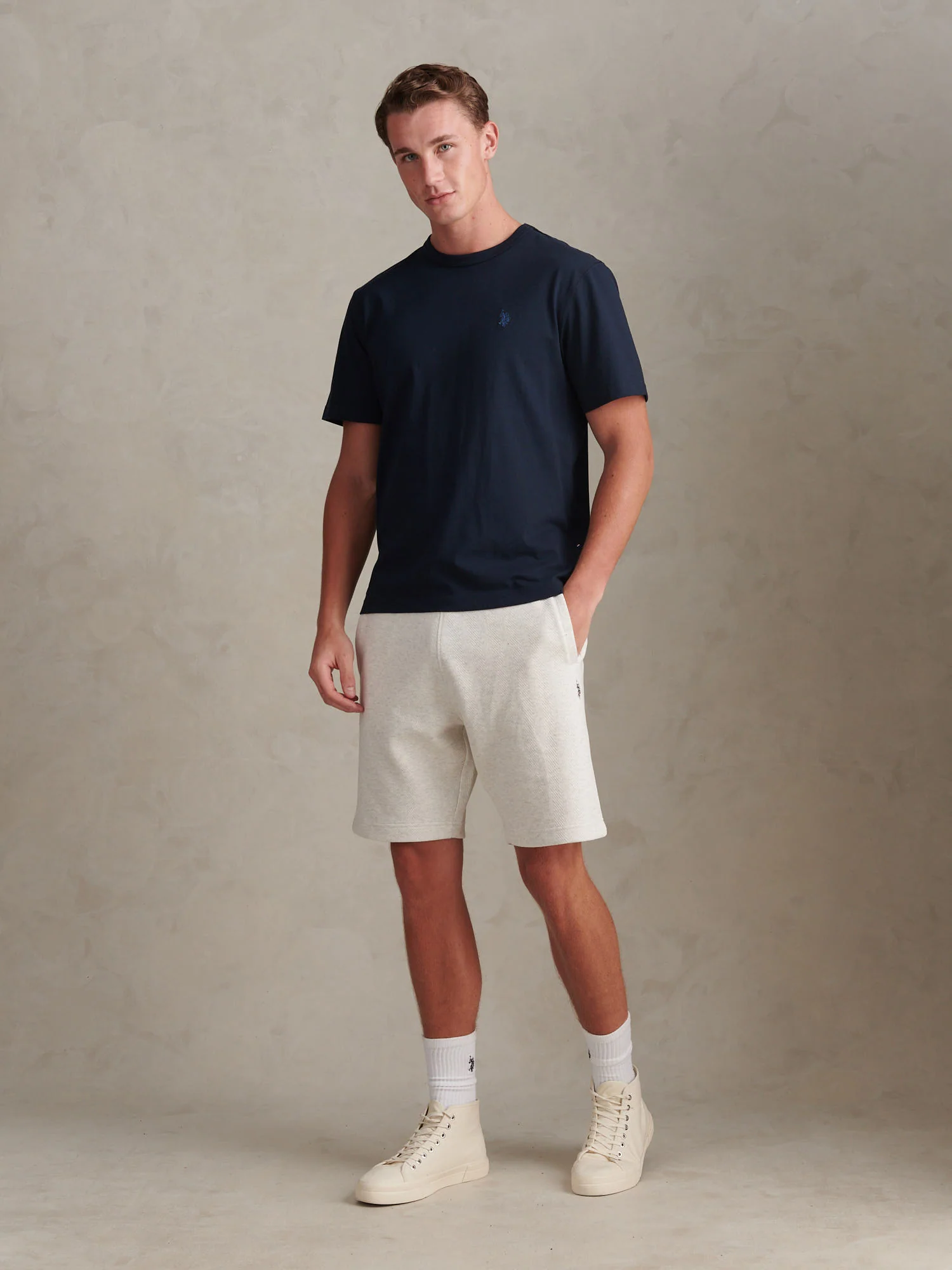 Mens Double Horsemen Herringbone Sweat Short Light Grey Marl - Image 3