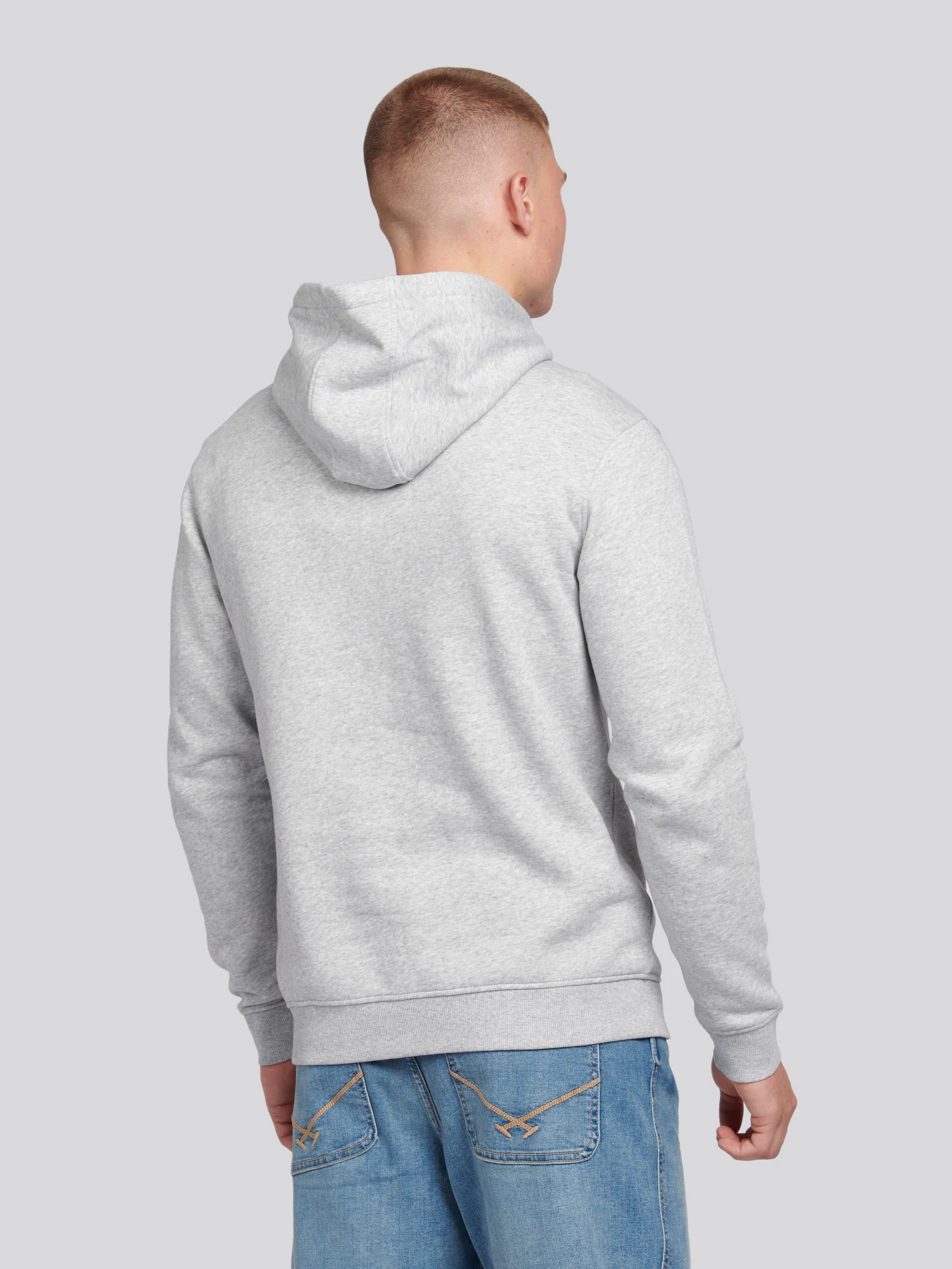 Mens Double Horsemen Hoodie in Mid Grey Marl - Image 4