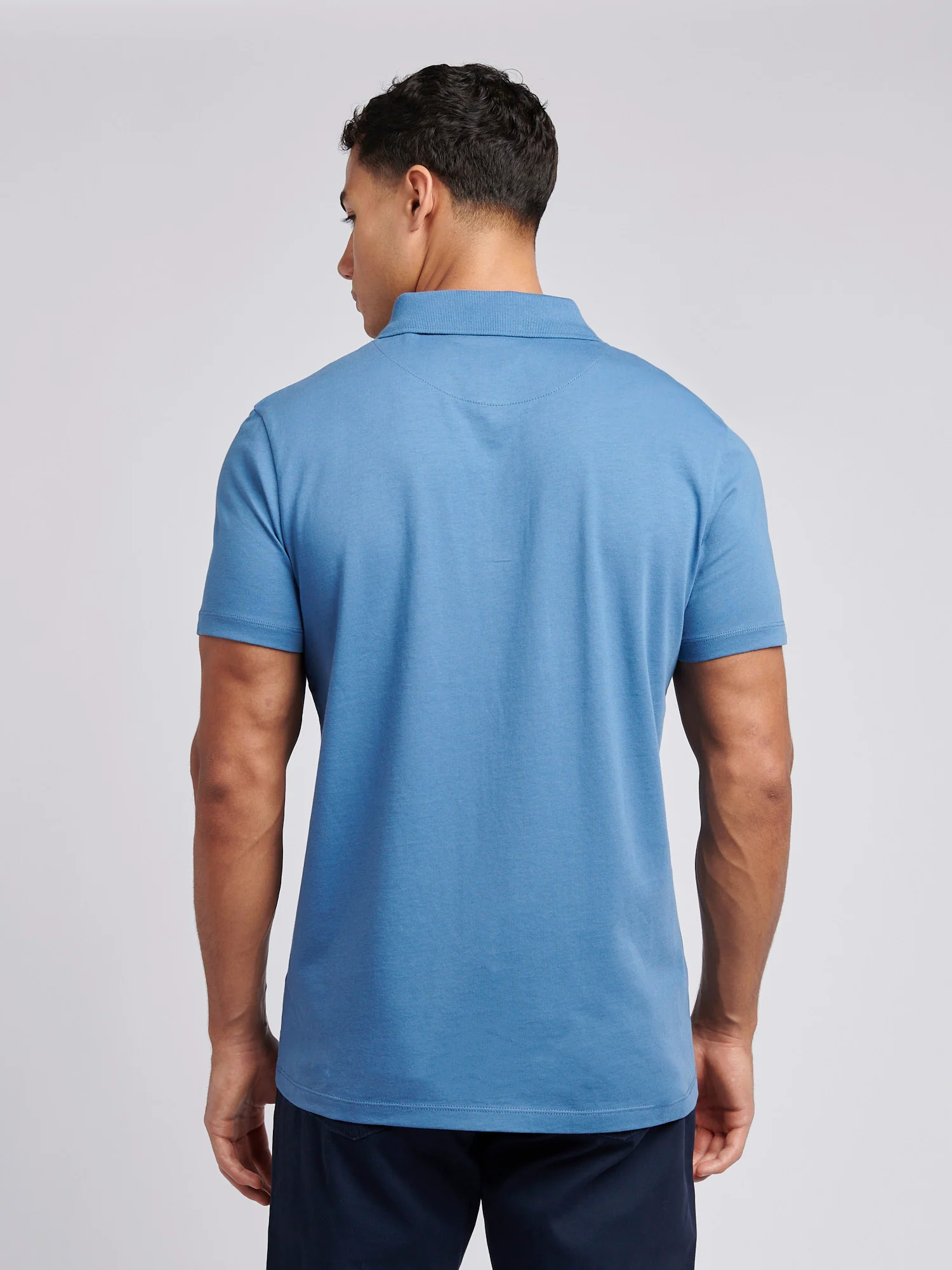 Mens Double Horsemen Jersey Polo Shirt in Blue Horizon - Image 3