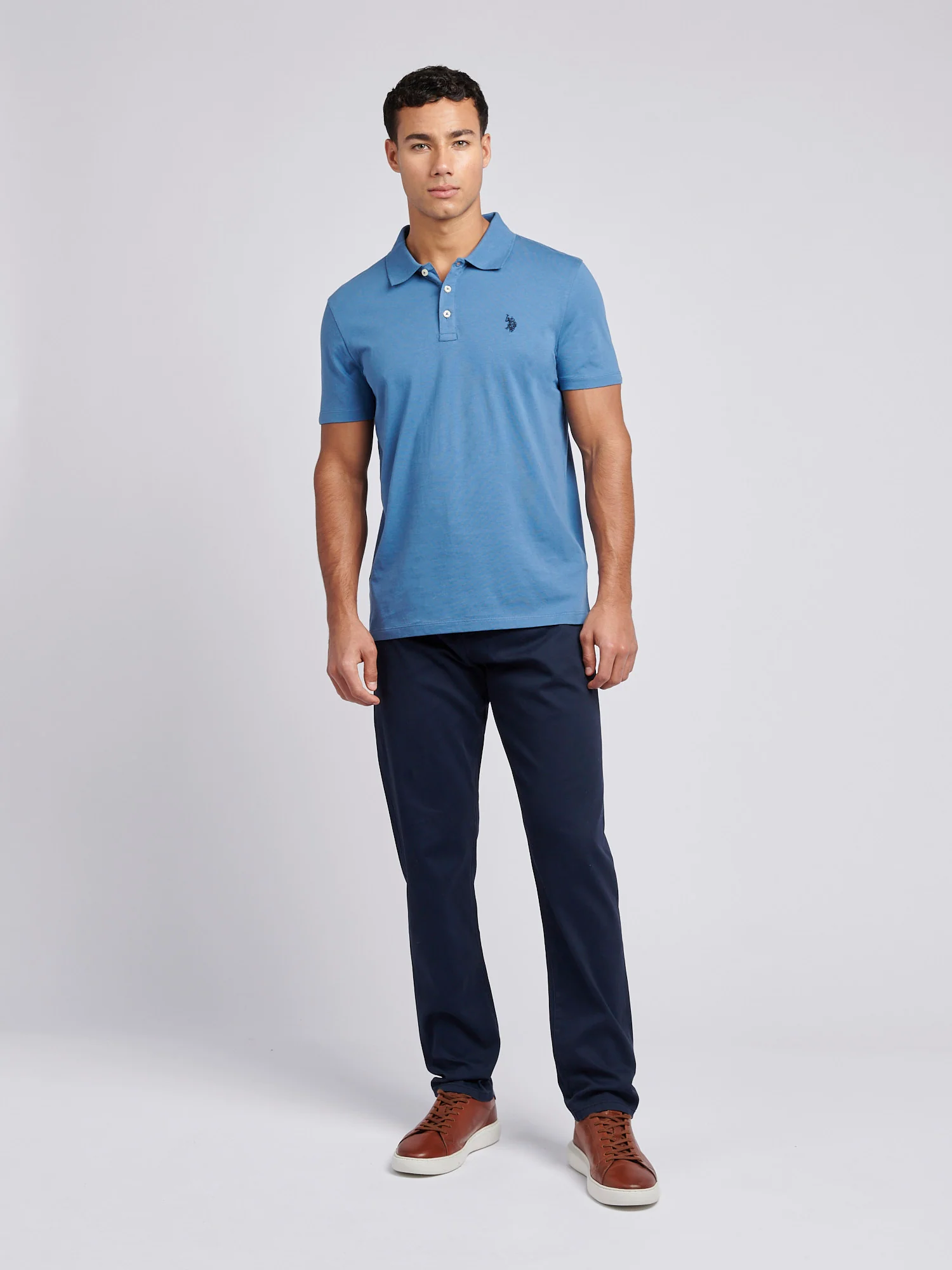 Mens Double Horsemen Jersey Polo Shirt in Blue Horizon - Image 4