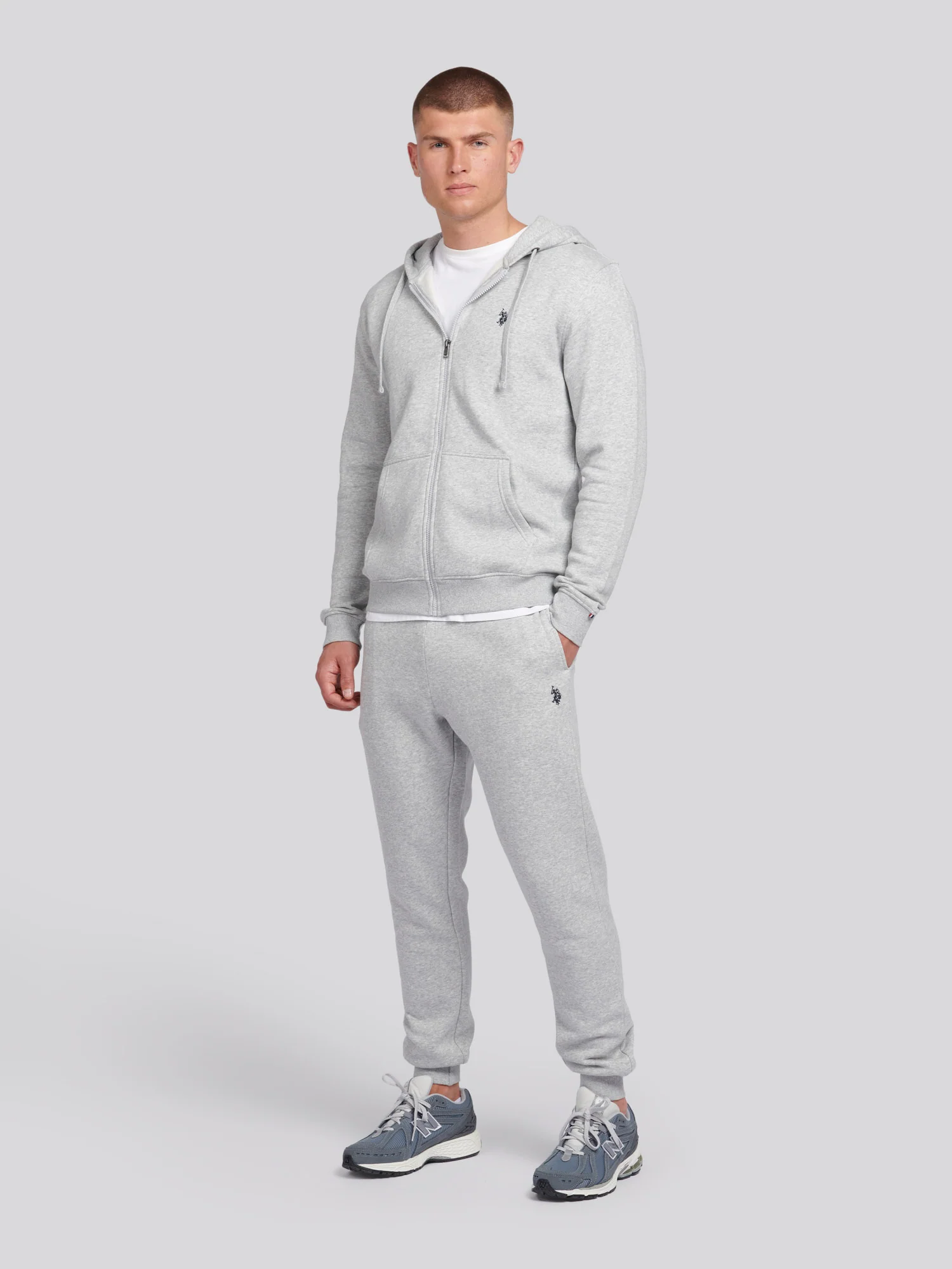 Mens Double Horsemen Jogger in Mid Grey Marl - Image 3
