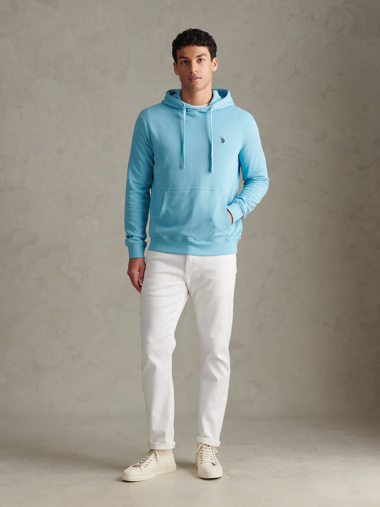 Mens Double Horsemen Loopback Hoodie Air Blue - Image 3