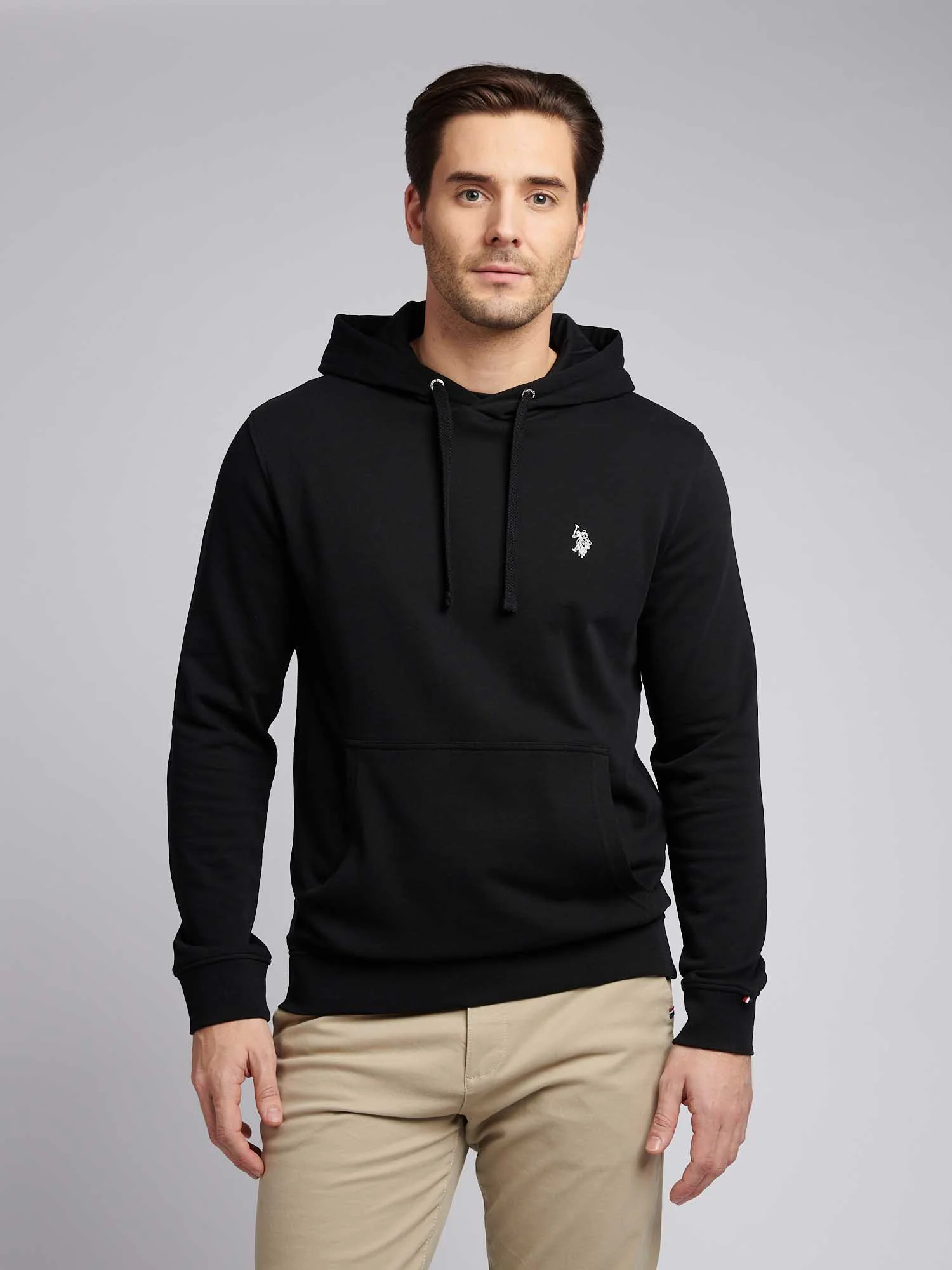 Mens Double Horsemen Loopback Hoodie Black Bright White DHM