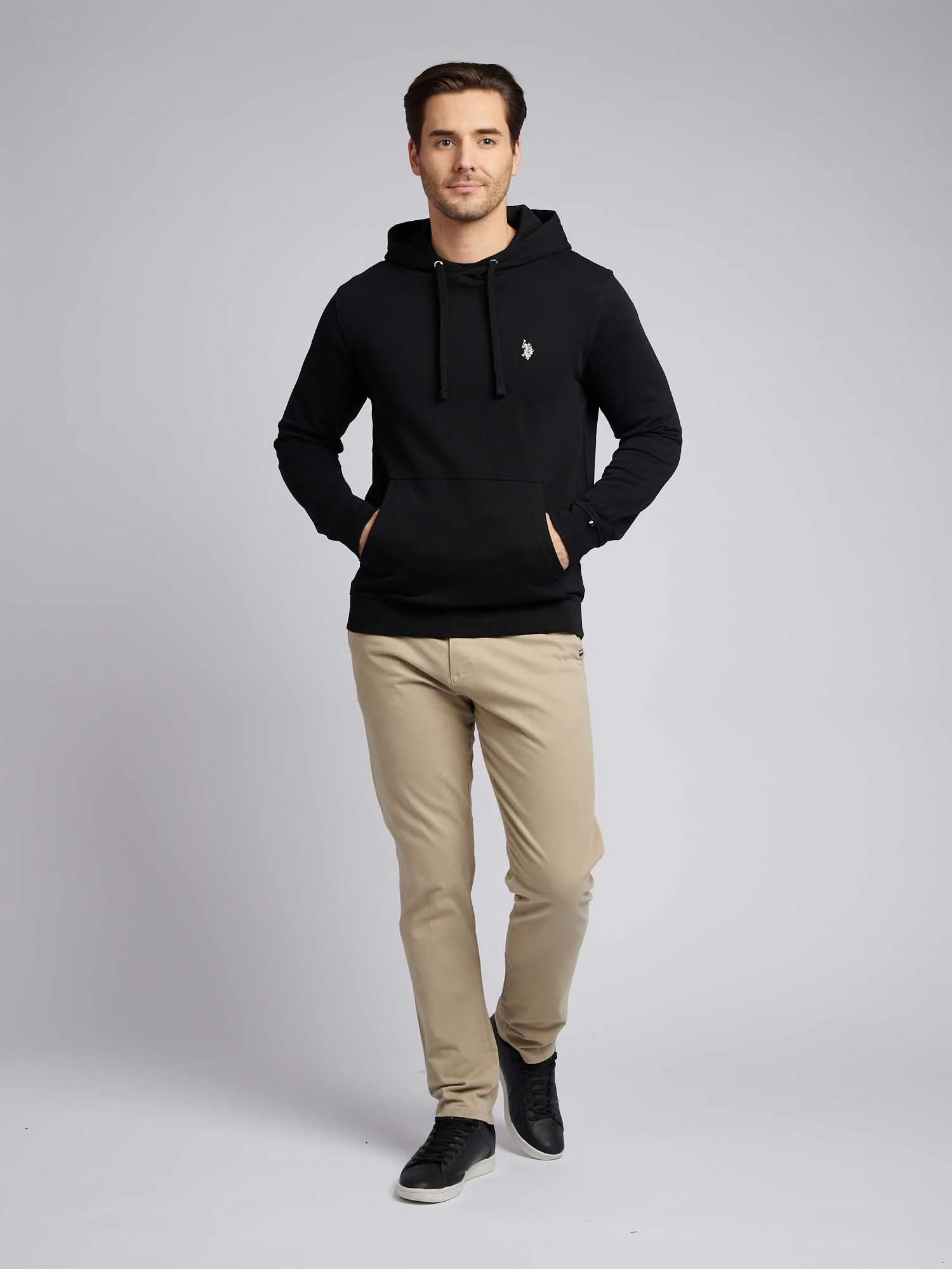 Mens Double Horsemen Loopback Hoodie Black Bright White DHM - Image 4