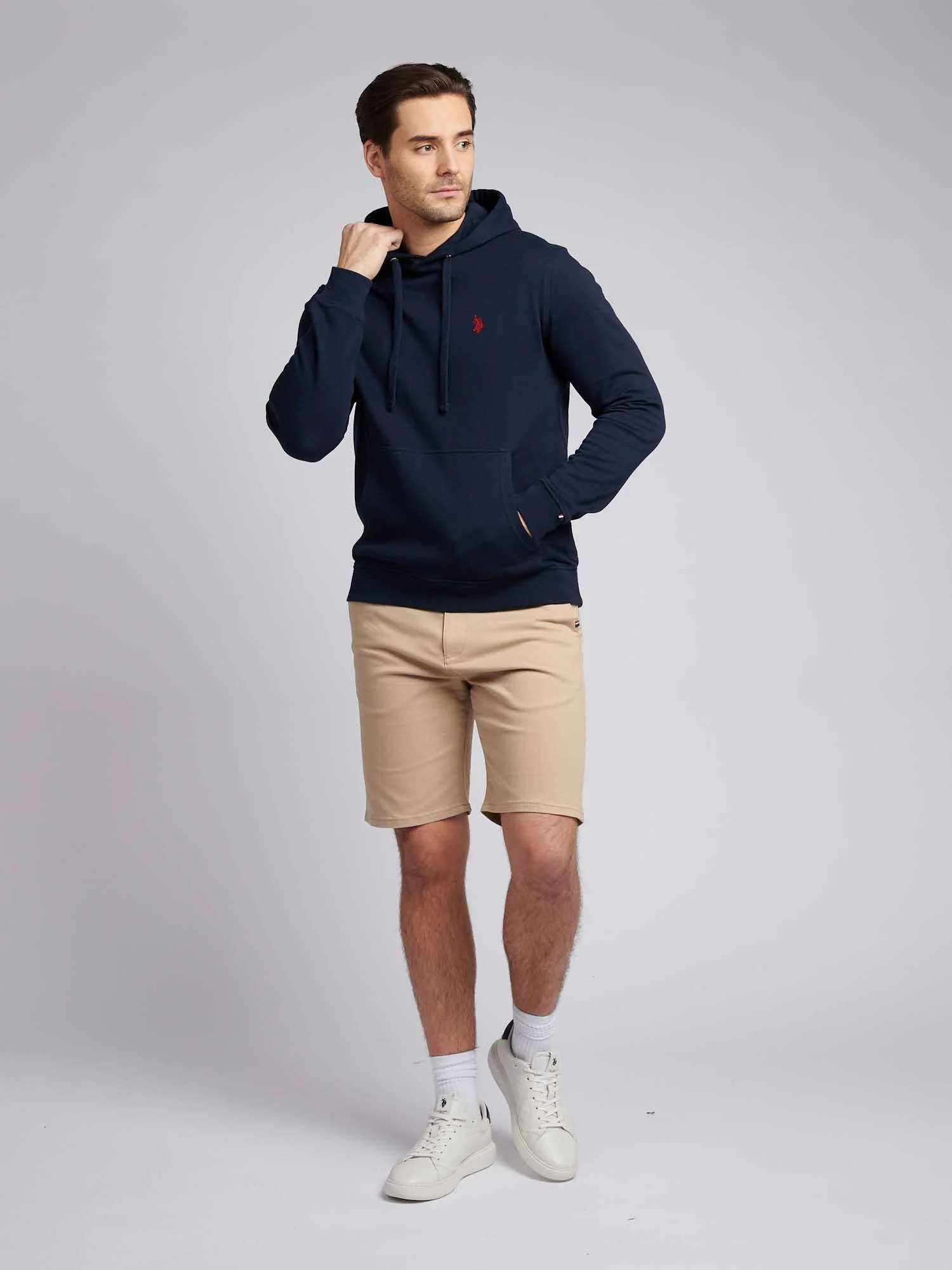 Mens Double Horsemen Loopback Hoodie Dark Sapphire Navy / Haute Red DHM - Image 4