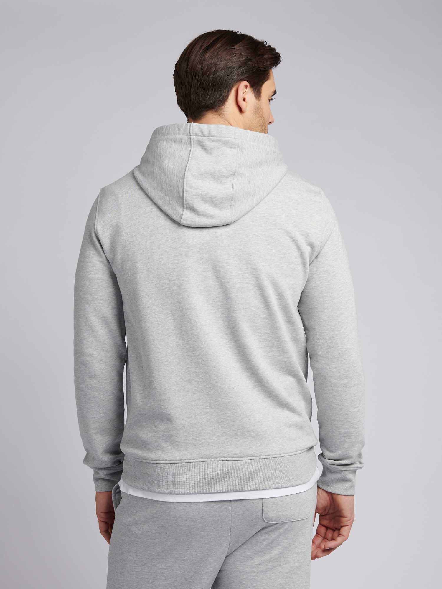 Mens Double Horsemen Loopback Hoodie Mid Grey Marl - Image 3