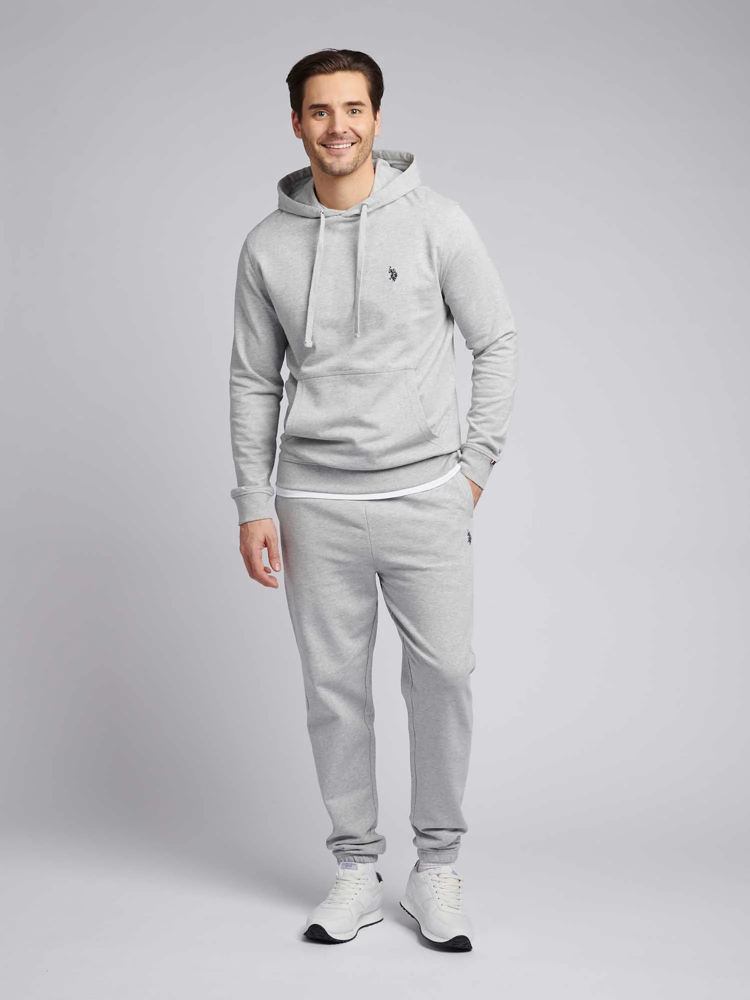 Mens Double Horsemen Loopback Hoodie Mid Grey Marl - Image 4