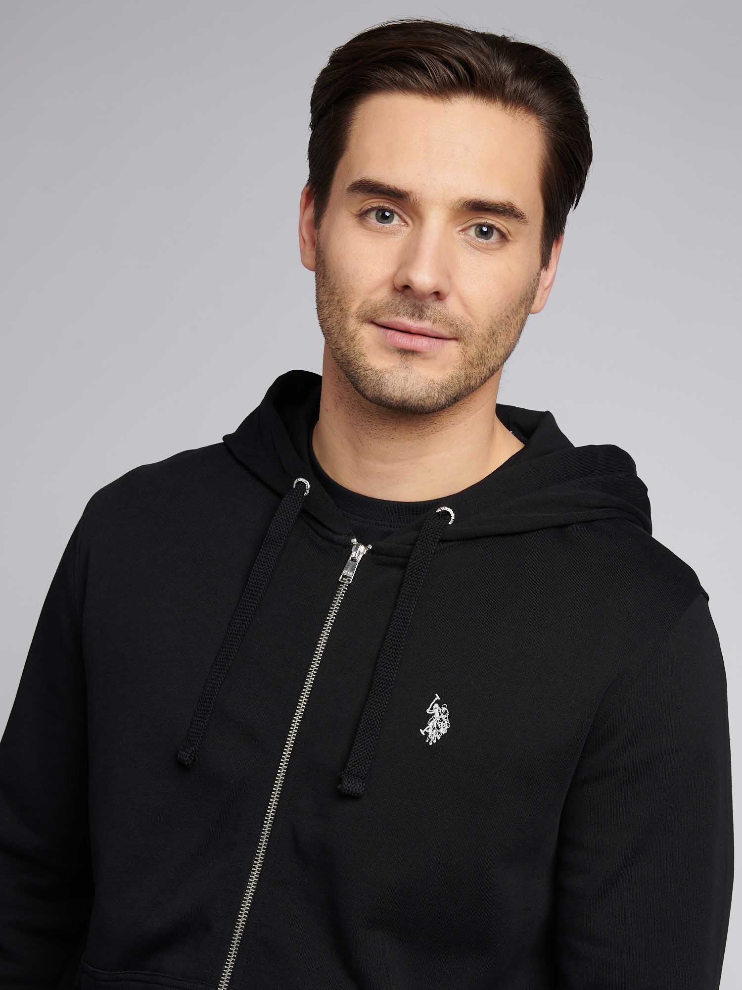 Mens Double Horsemen Loopback Zip Hoodie Black Bright White DHM - Image 2