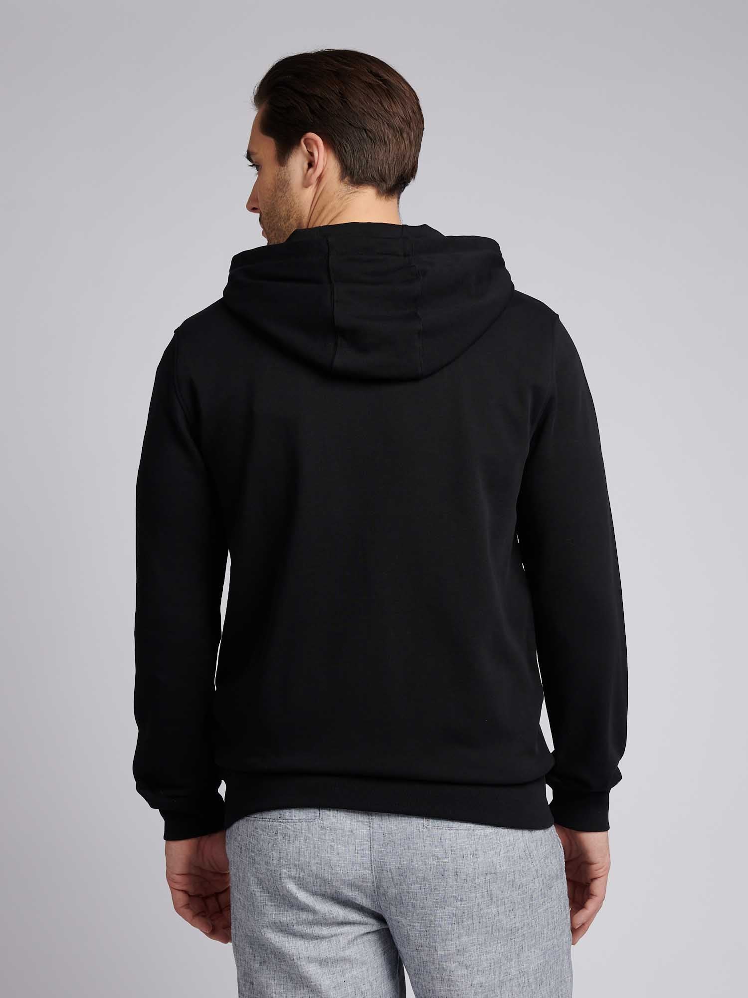 Mens Double Horsemen Loopback Zip Hoodie Black Bright White DHM - Image 3
