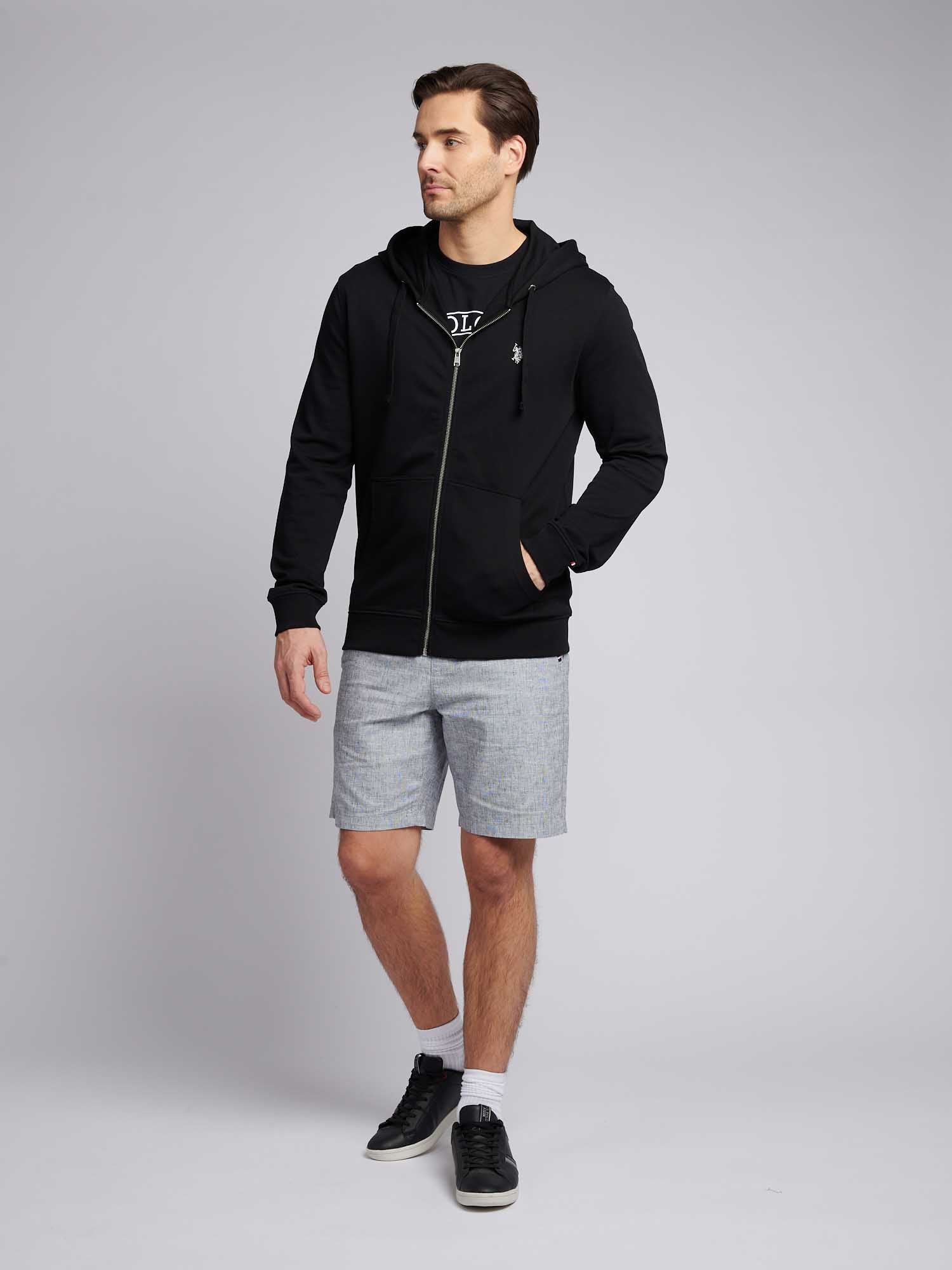 Mens Double Horsemen Loopback Zip Hoodie Black Bright White DHM - Image 4