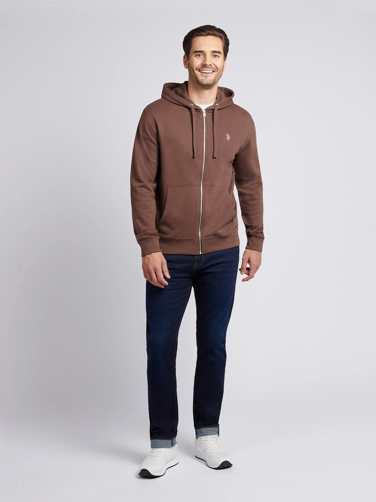 Mens Double Horsemen Loopback Zip Hoodie Chocolate Martini - Image 3