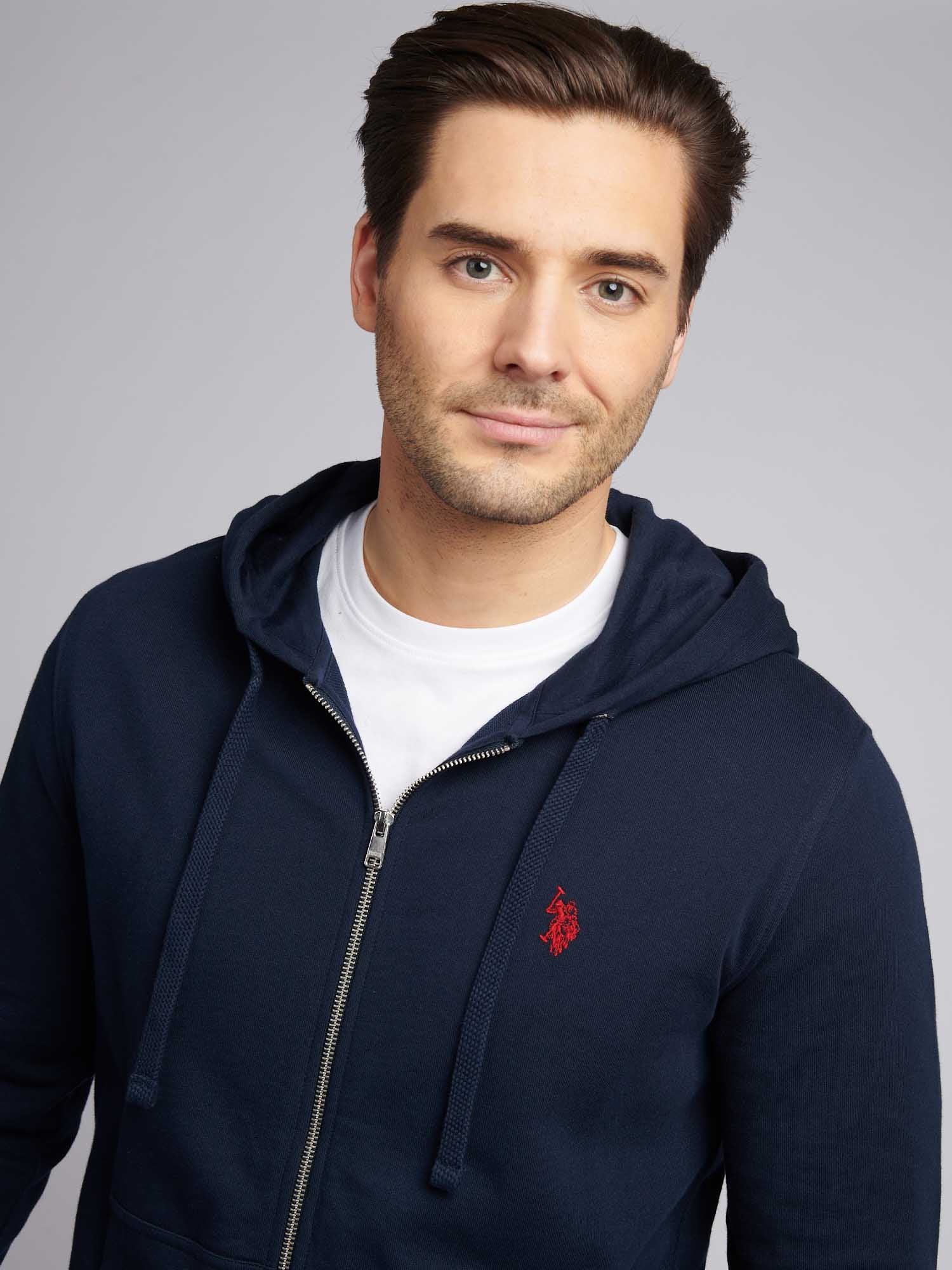 Mens Double Horsemen Loopback Zip Hoodie Dark Sapphire Navy / Haute Red DHM - Image 2