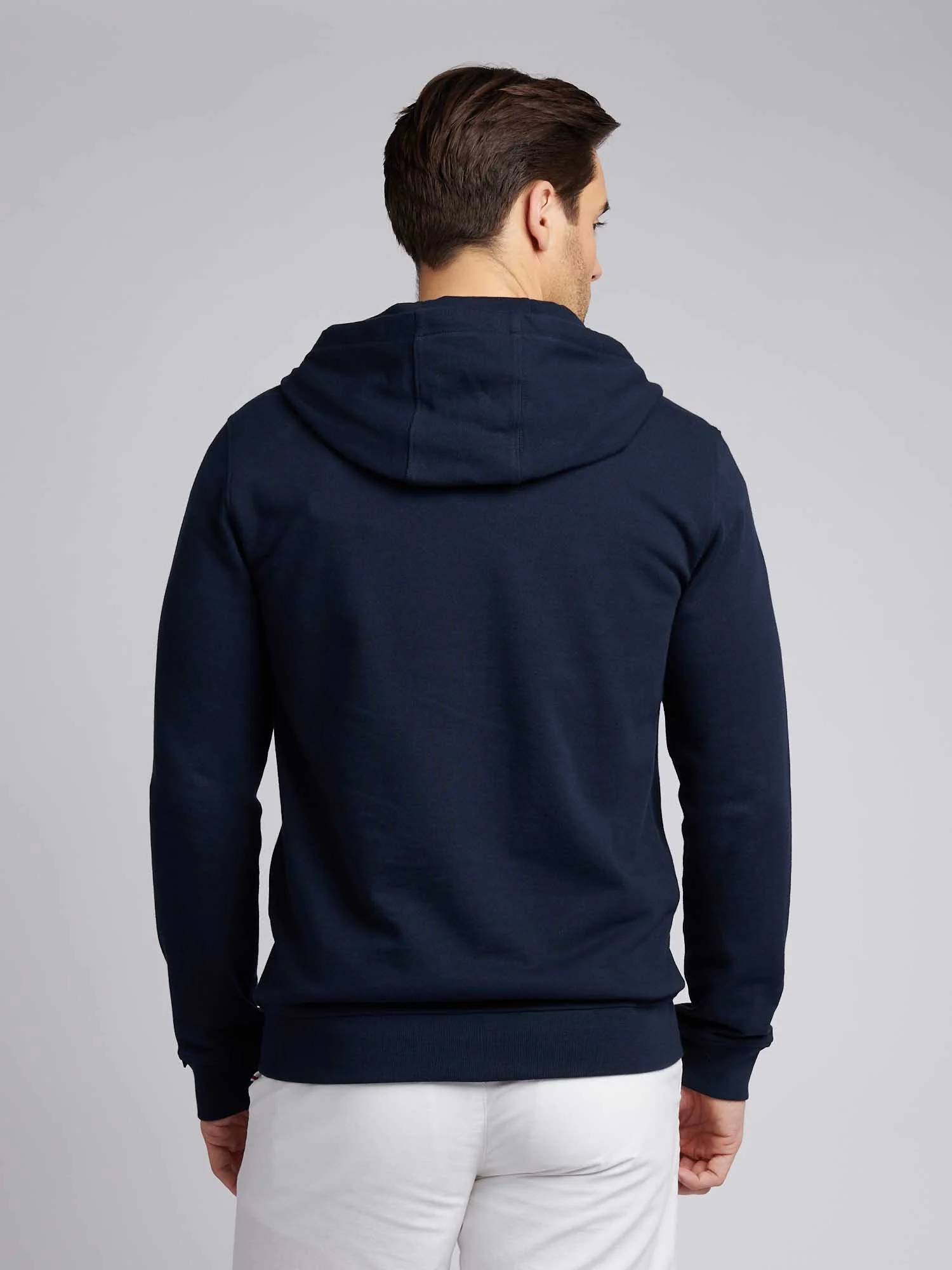 Mens Double Horsemen Loopback Zip Hoodie Dark Sapphire Navy / Haute Red DHM - Image 3