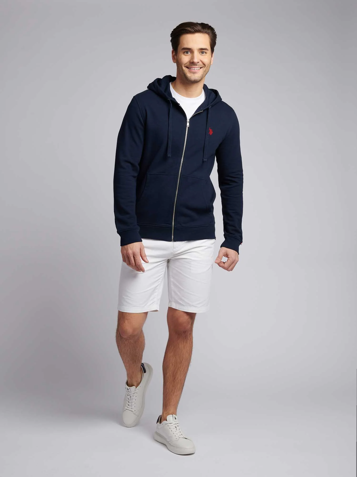 Mens Double Horsemen Loopback Zip Hoodie Dark Sapphire Navy / Haute Red DHM - Image 4