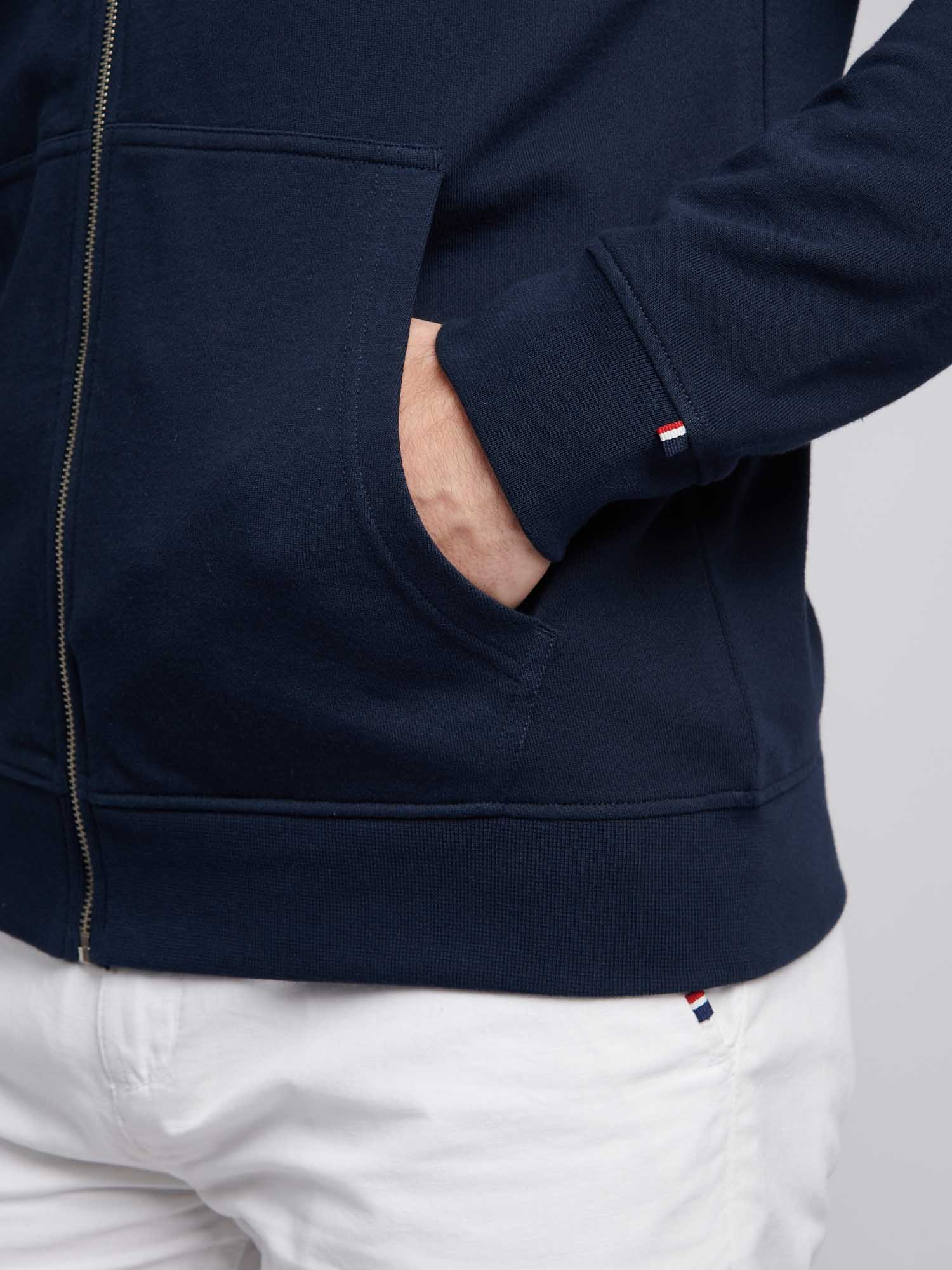 Mens Double Horsemen Loopback Zip Hoodie Dark Sapphire Navy / Haute Red DHM - Image 5