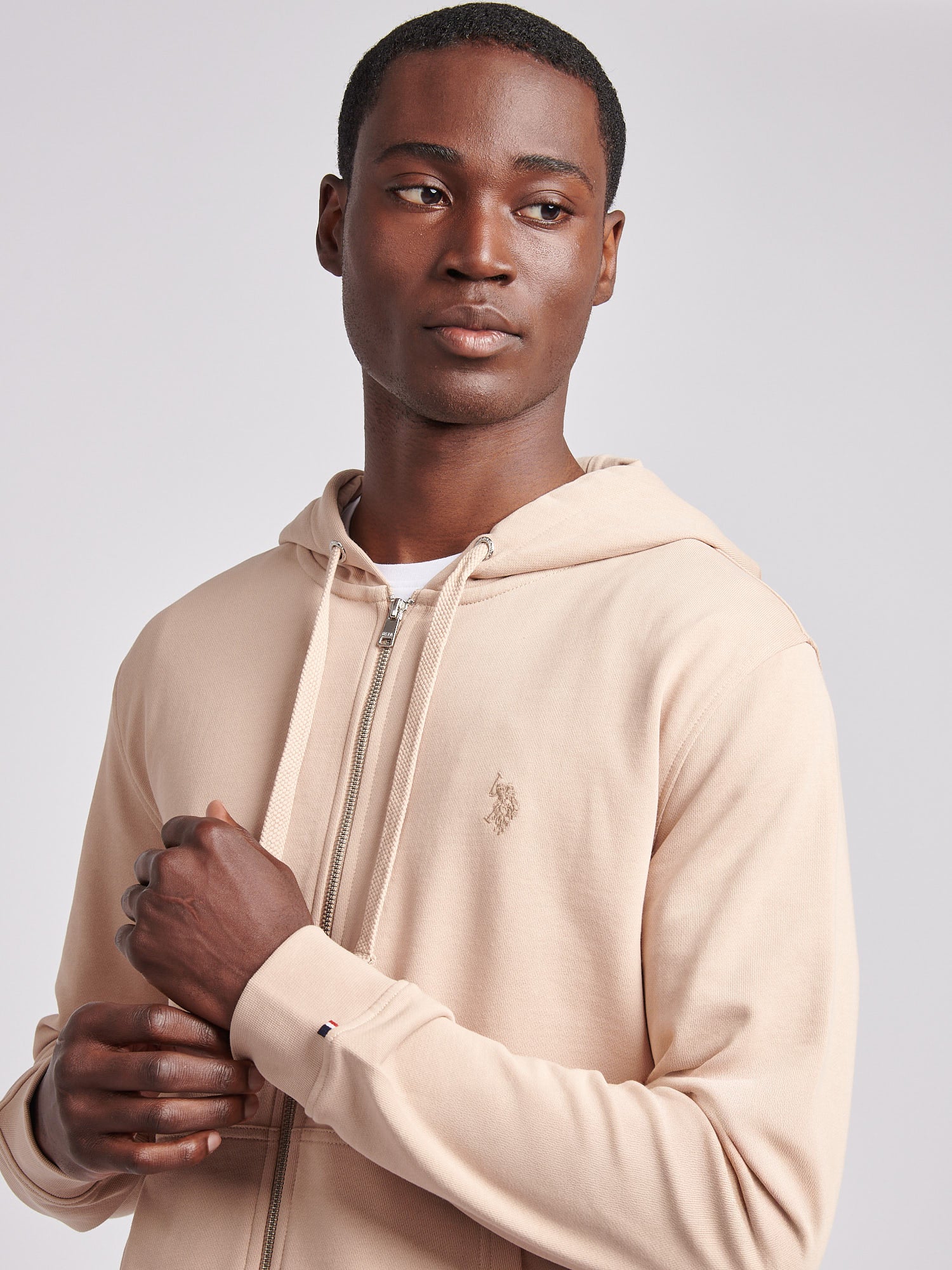 Mens Double Horsemen Loopback Zip Hoodie Doeskin - Image 2