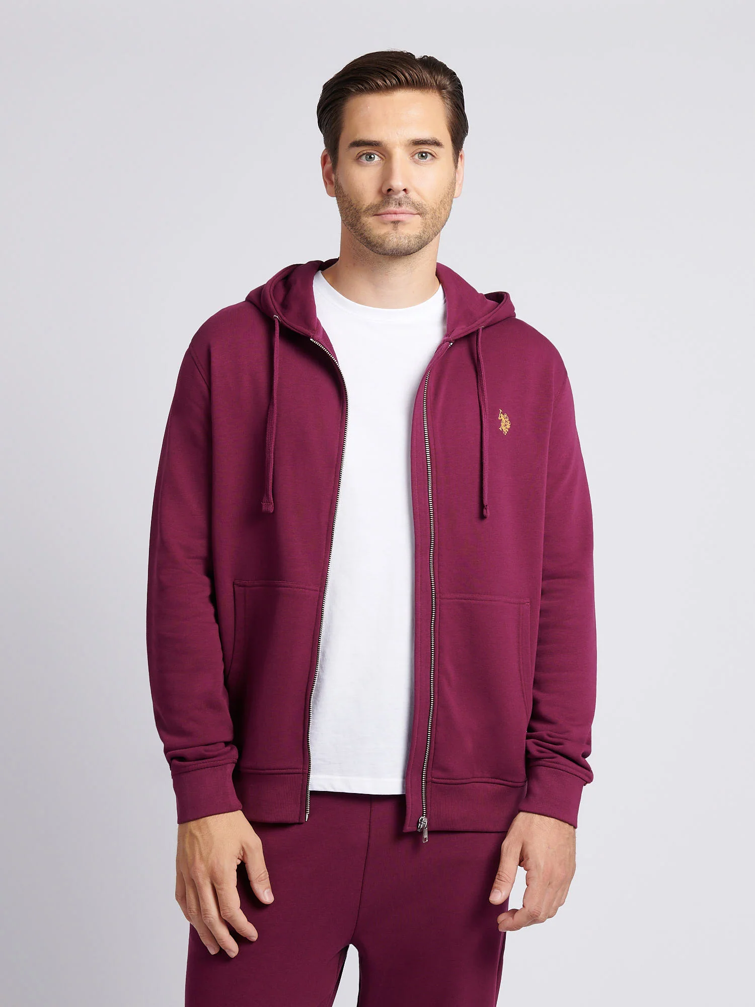 Mens Double Horsemen Loopback Zip Hoodie Grape Wine