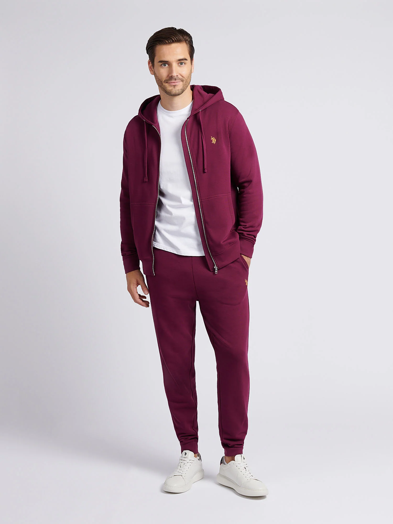Mens Double Horsemen Loopback Zip Hoodie Grape Wine - Image 3