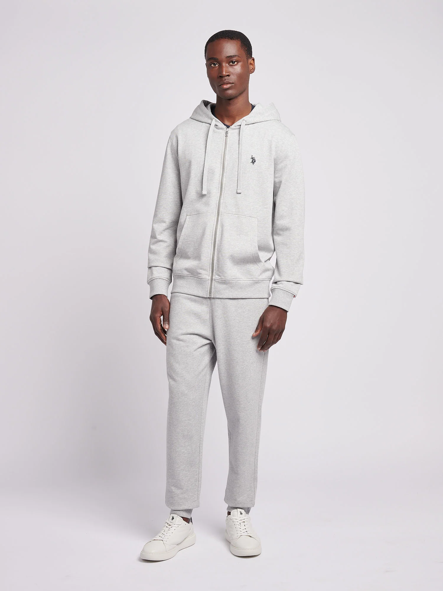 Mens Double Horsemen Loopback Zip Hoodie Mid Grey Marl - Image 3