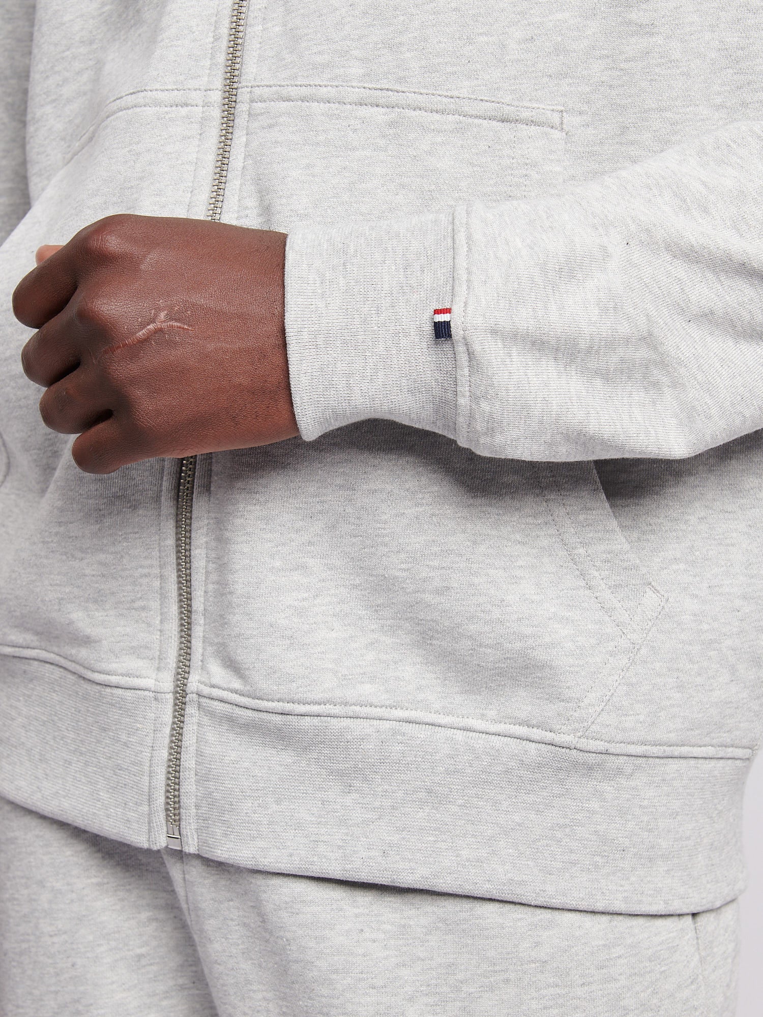 Mens Double Horsemen Loopback Zip Hoodie Mid Grey Marl - Image 5