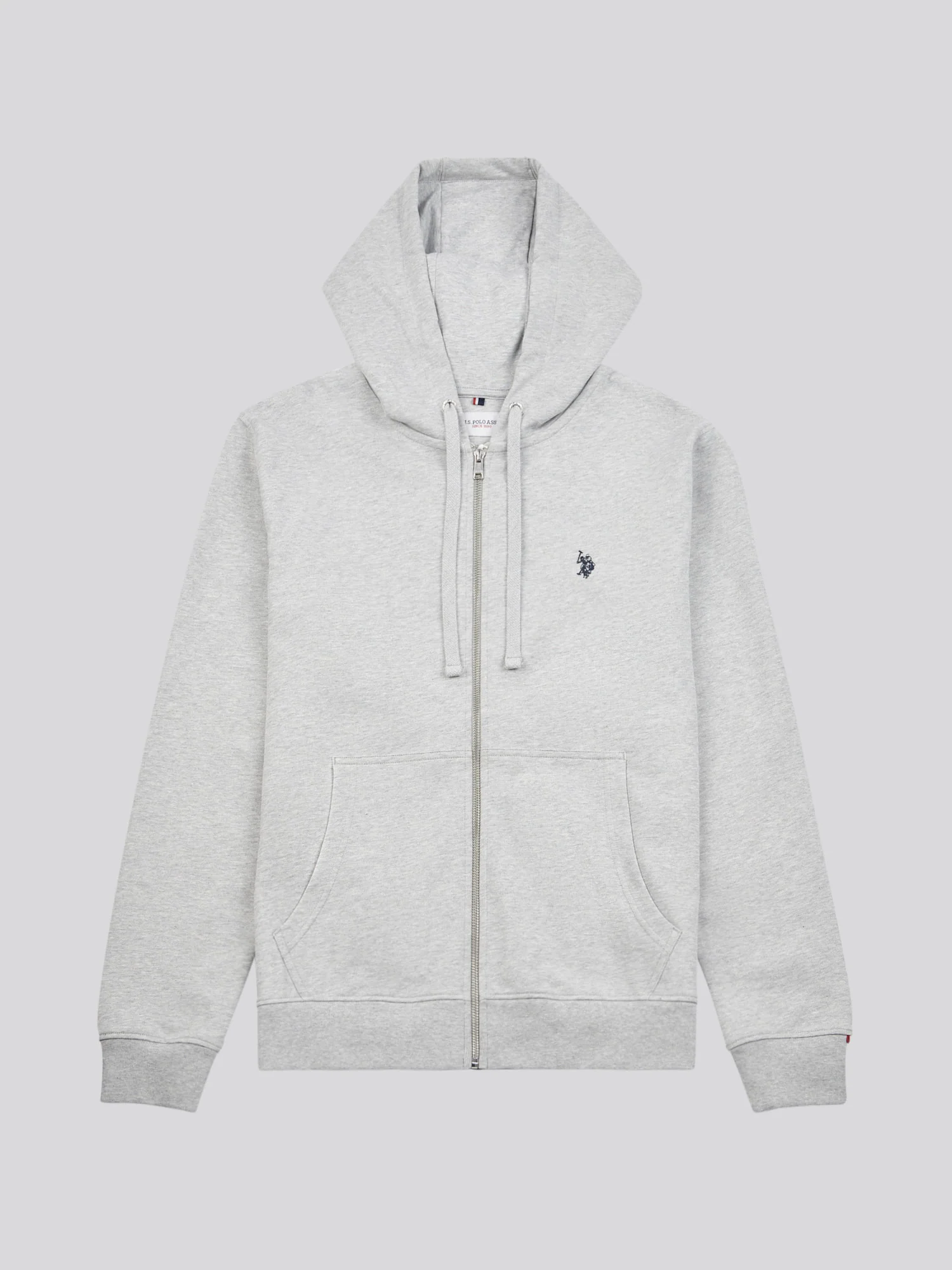 Mens Double Horsemen Loopback Zip Hoodie Mid Grey Marl - Image 6