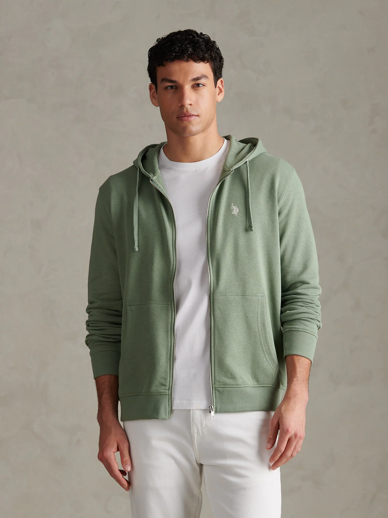 Mens Double Horsemen Loopback Zip Hoodie Sea Spray