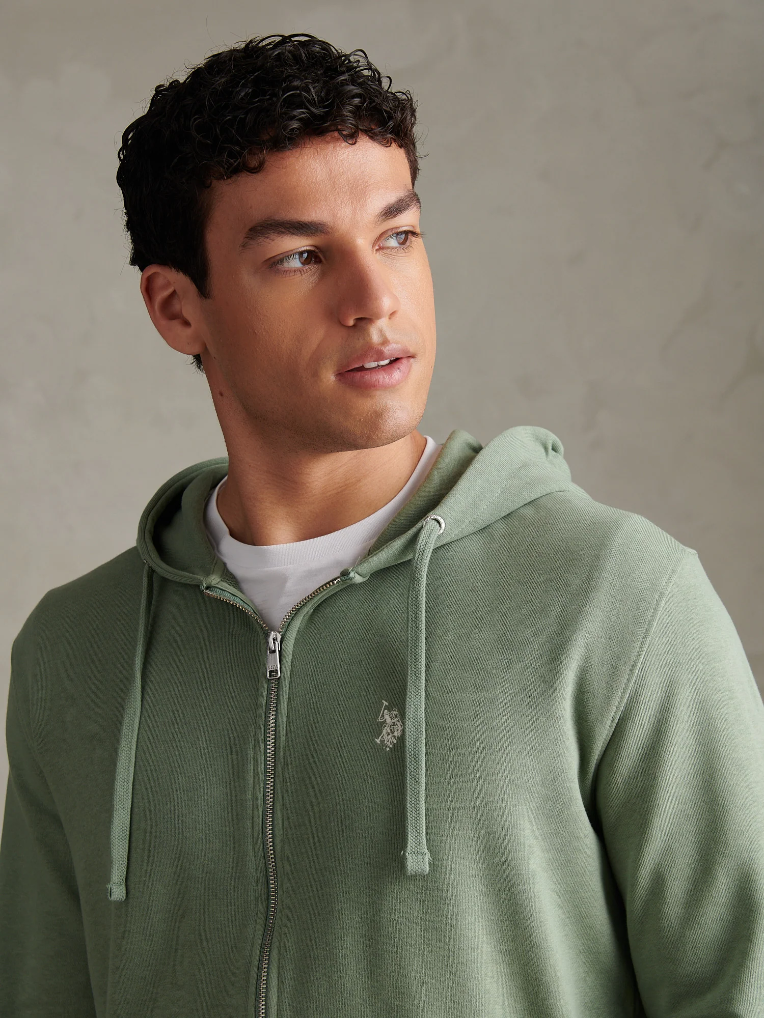 Mens Double Horsemen Loopback Zip Hoodie Sea Spray - Image 2