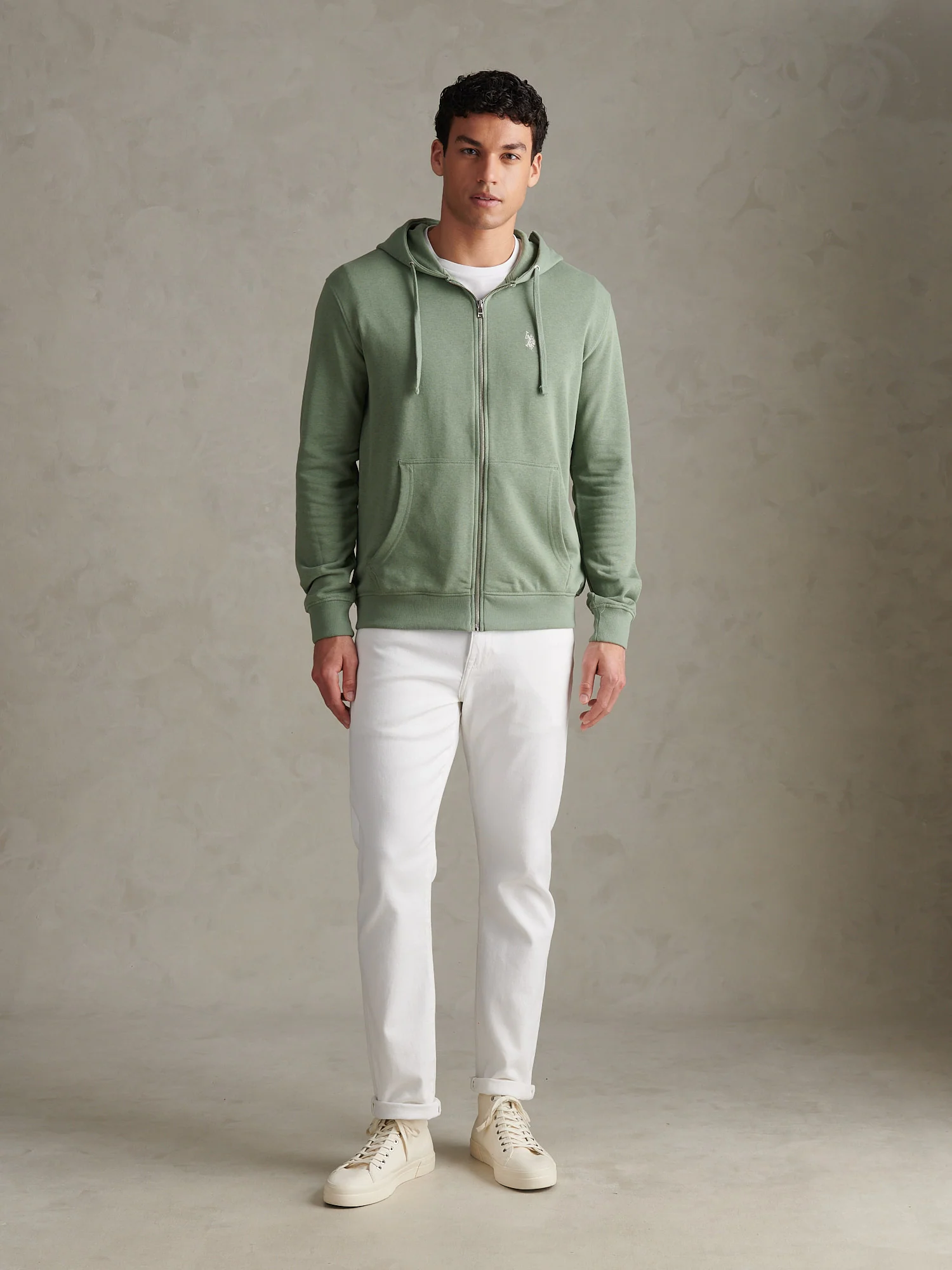 Mens Double Horsemen Loopback Zip Hoodie Sea Spray - Image 3