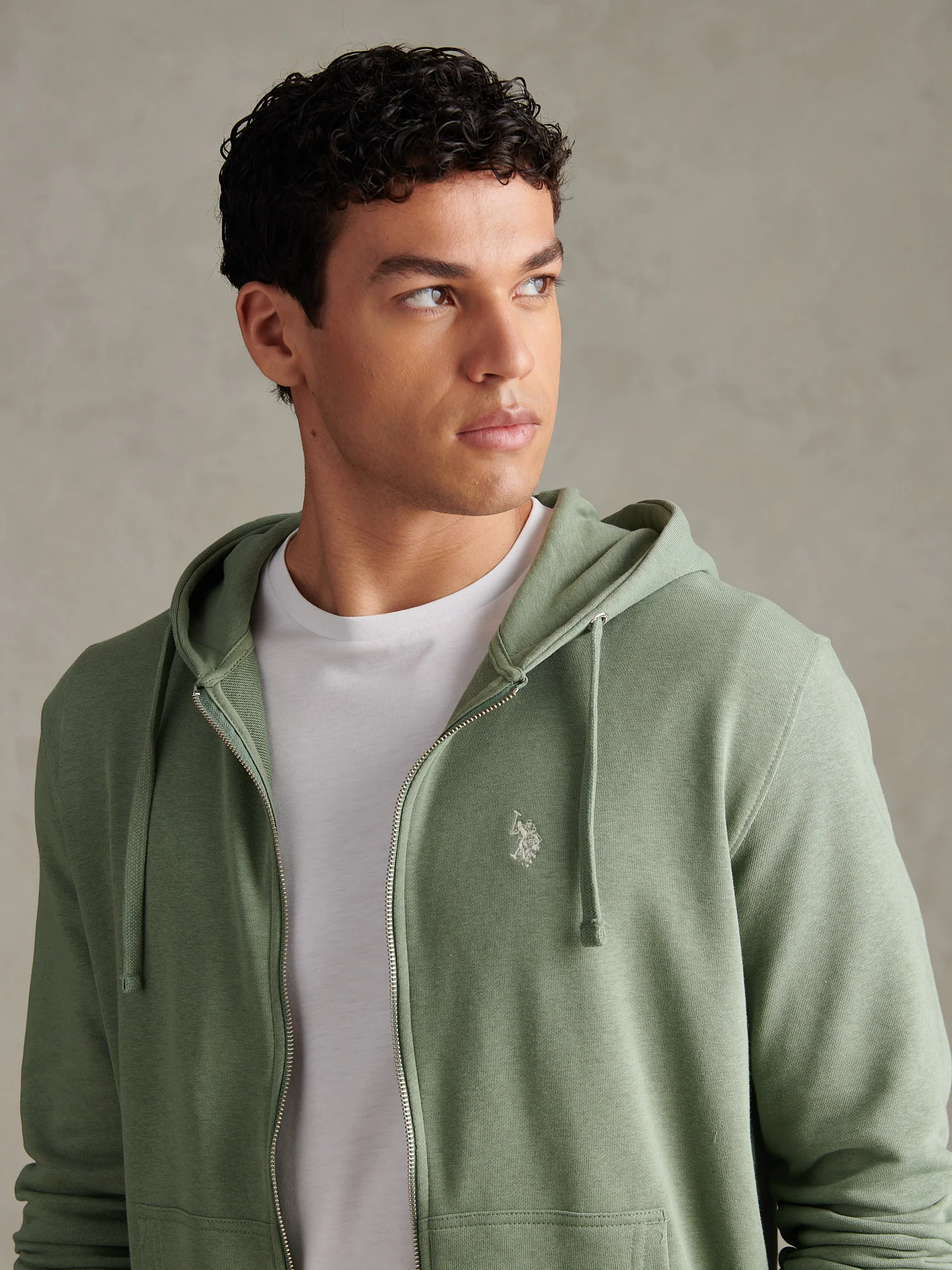 Mens Double Horsemen Loopback Zip Hoodie Sea Spray - Image 6