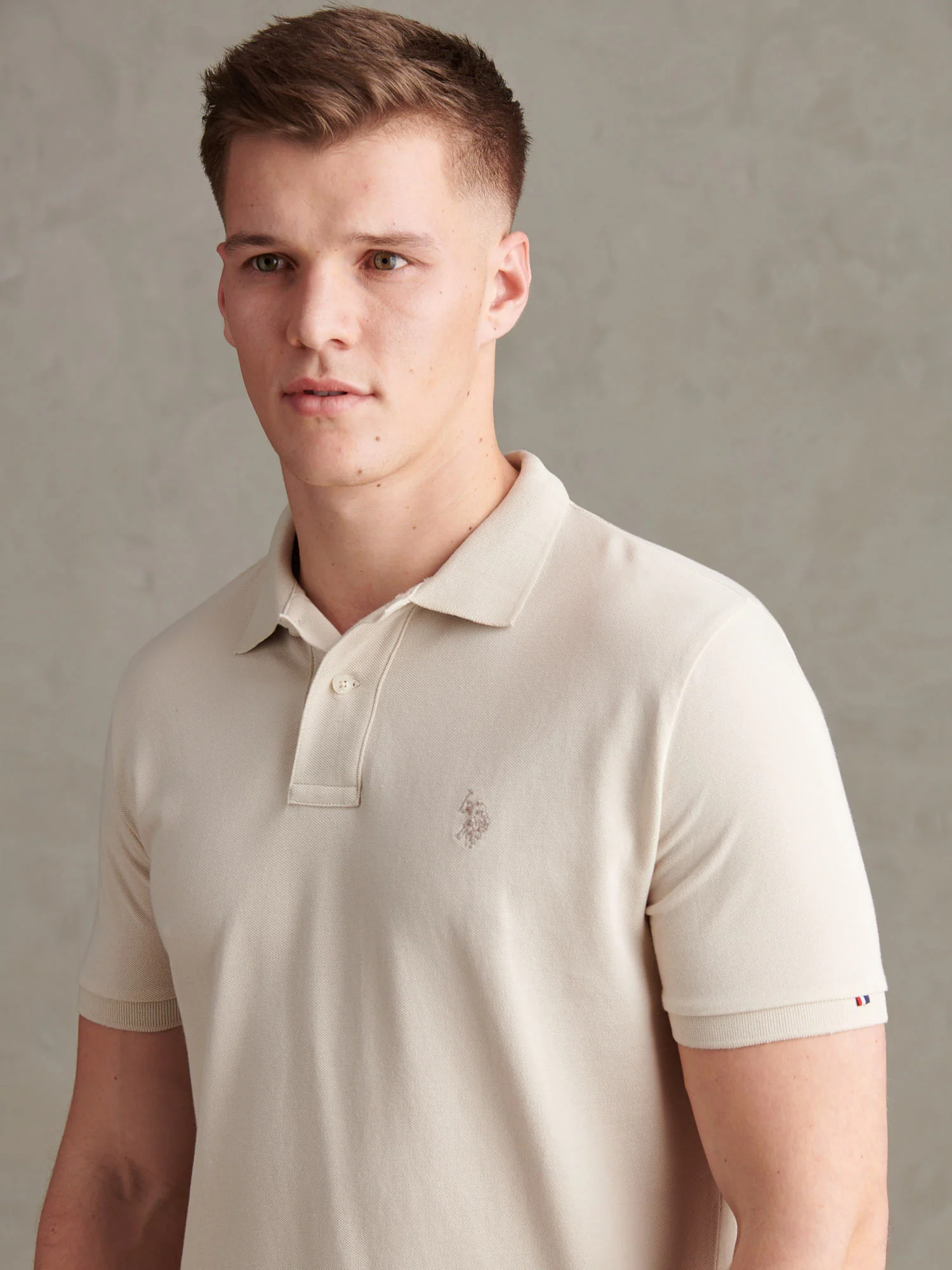 Mens Double Horsemen Polo Shirt Beige - Image 2