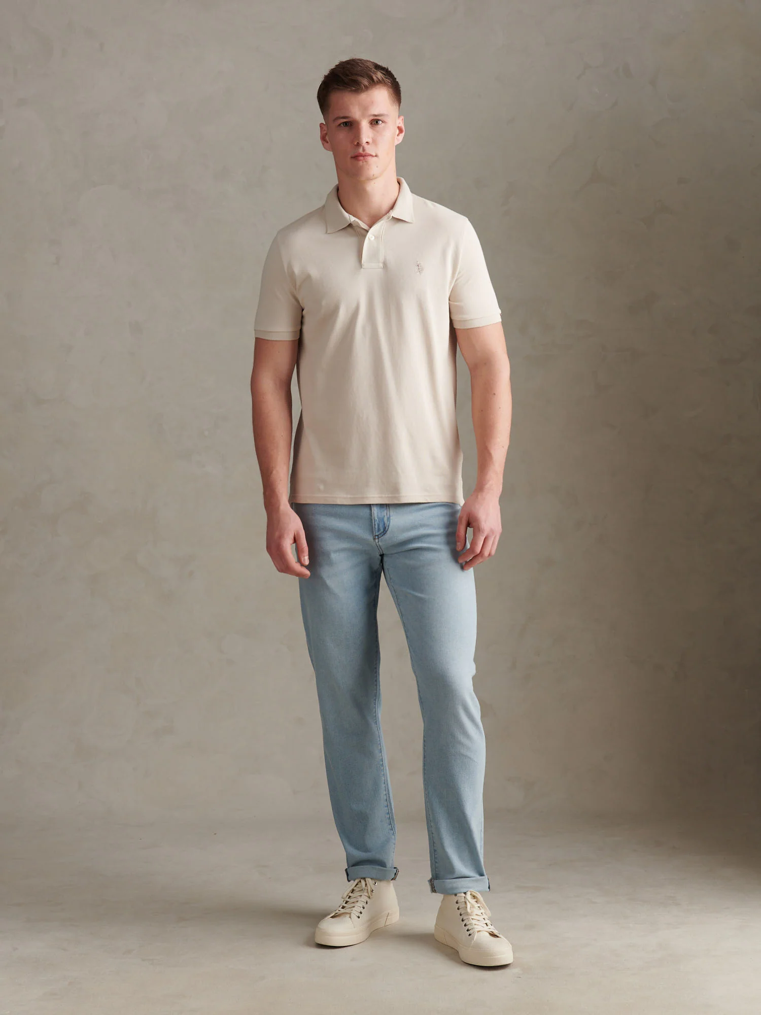 Mens Double Horsemen Polo Shirt Beige - Image 3