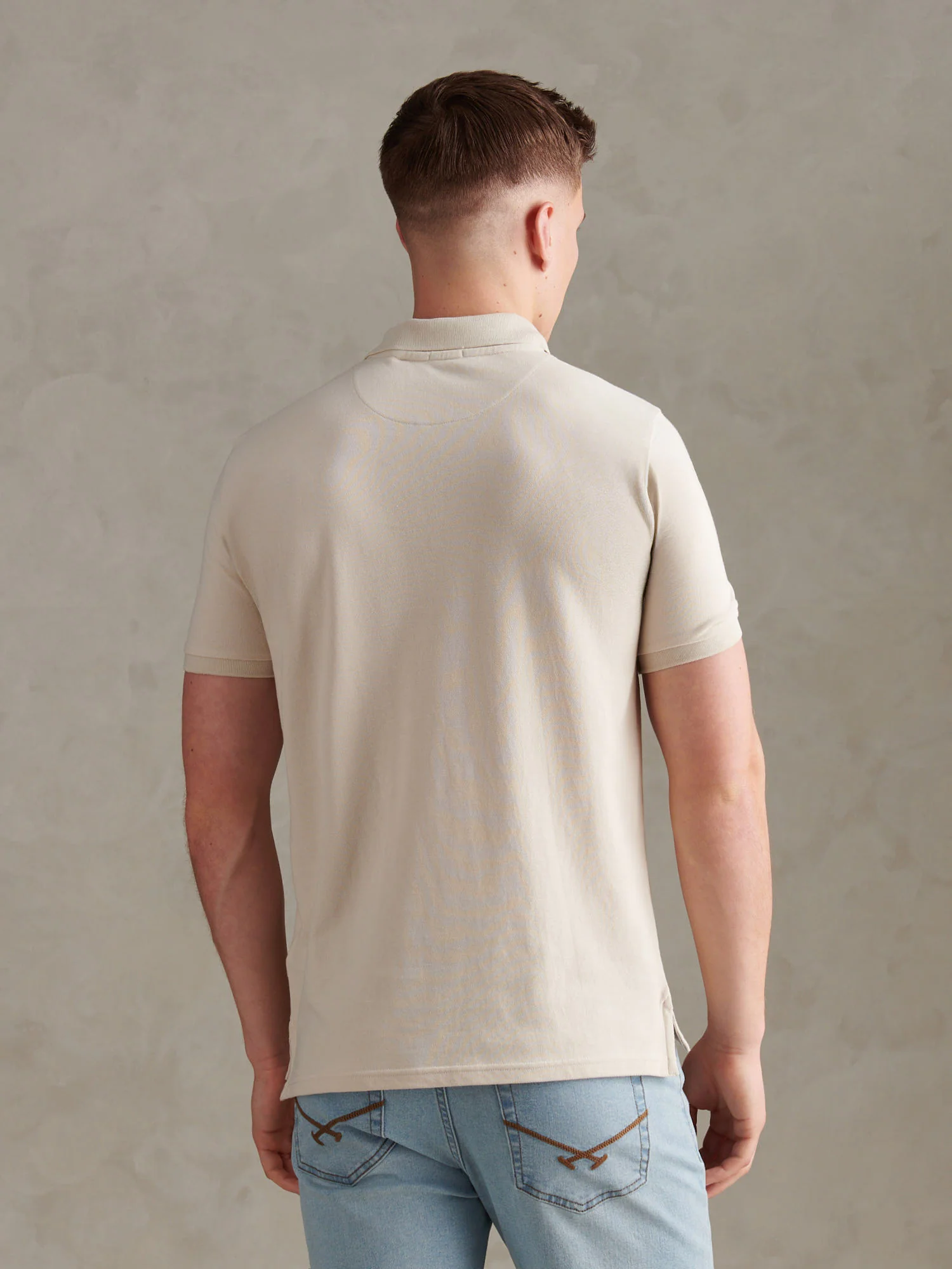 Mens Double Horsemen Polo Shirt Beige - Image 4