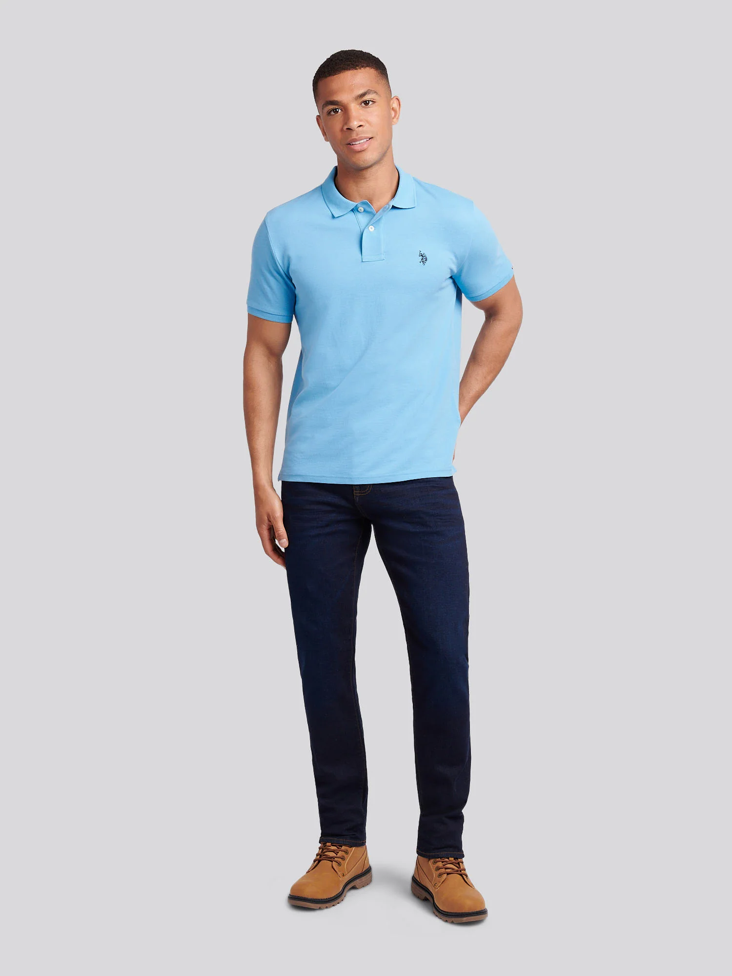 Mens Double Horsemen Polo Shirt Heritage Blue - Image 3
