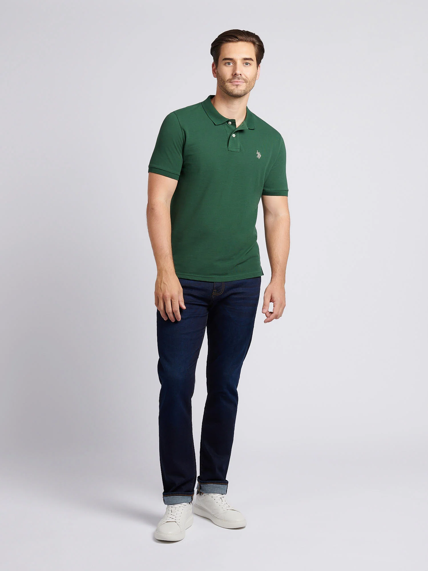 Mens Double Horsemen Polo Shirt Pineneedle - Image 3