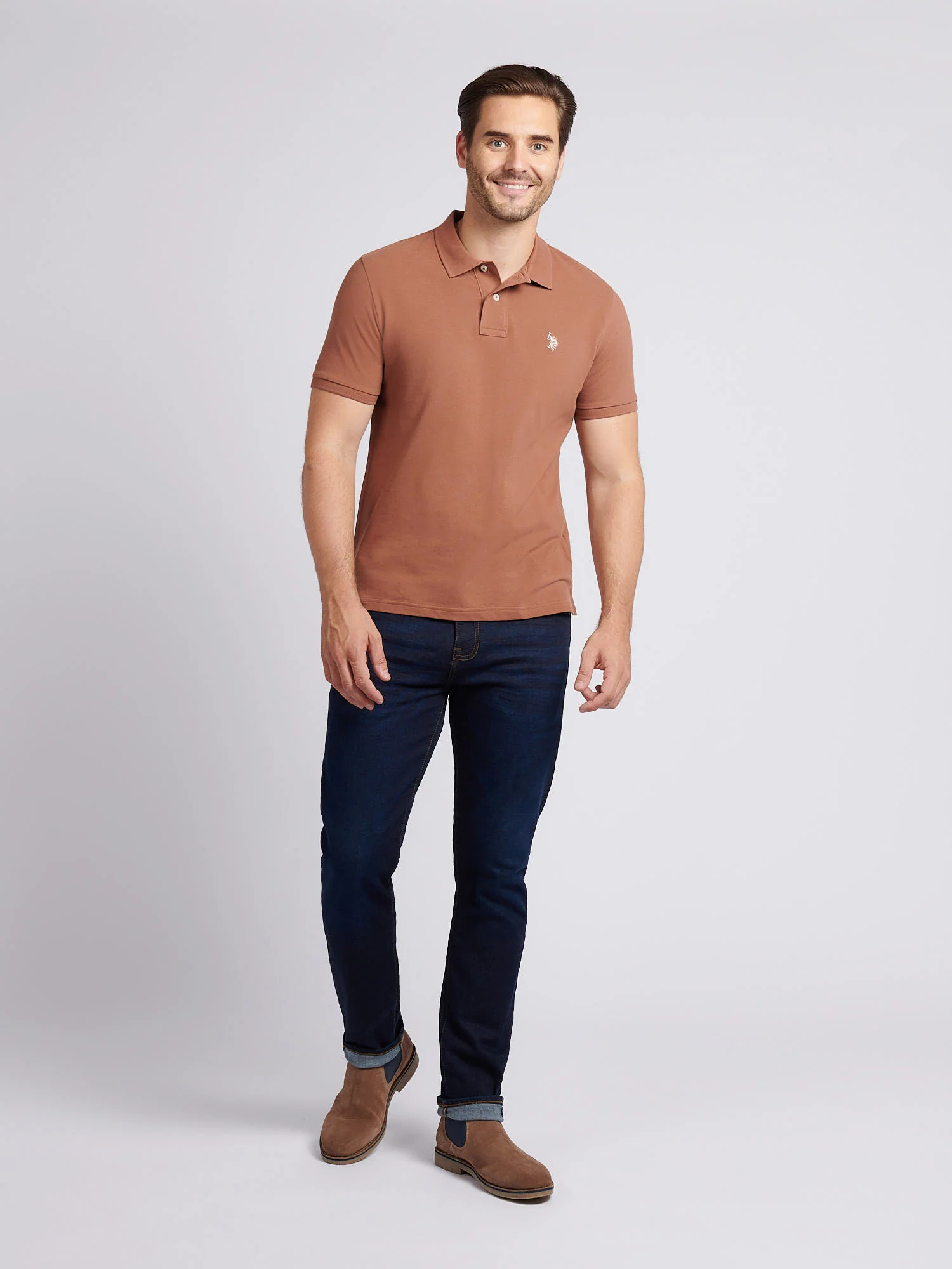 Mens Double Horsemen Polo Shirt Rawhide - Image 3