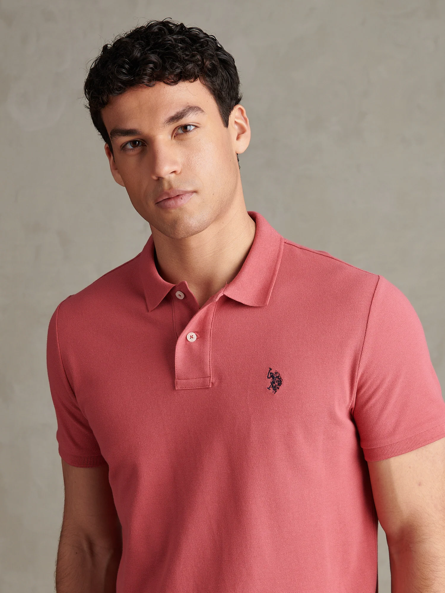 Mens Double Horsemen Polo Shirt Slate Rose - Image 2