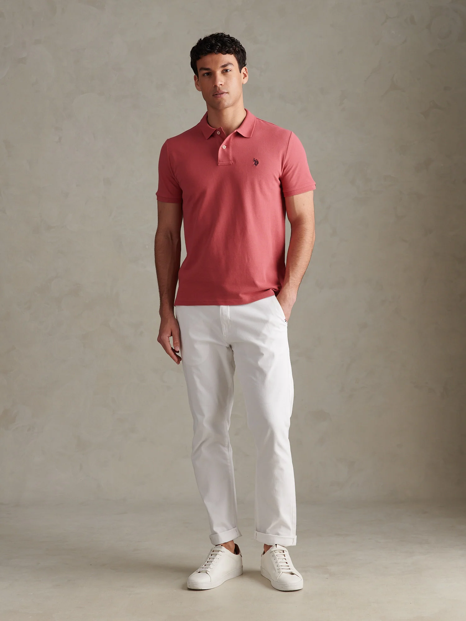 Mens Double Horsemen Polo Shirt Slate Rose - Image 3