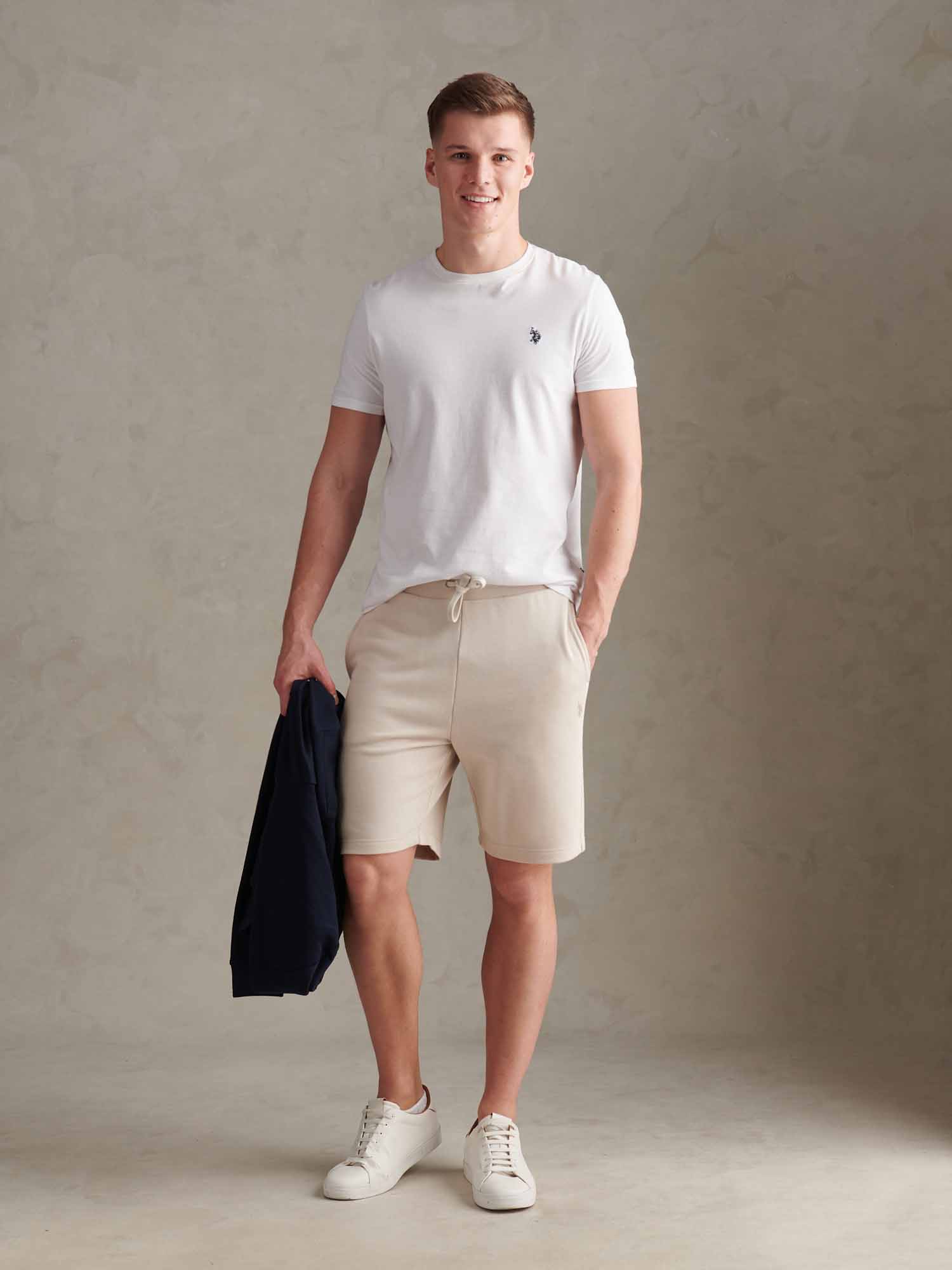 Mens Double Horsemen Sweat Shorts Beige - Image 2