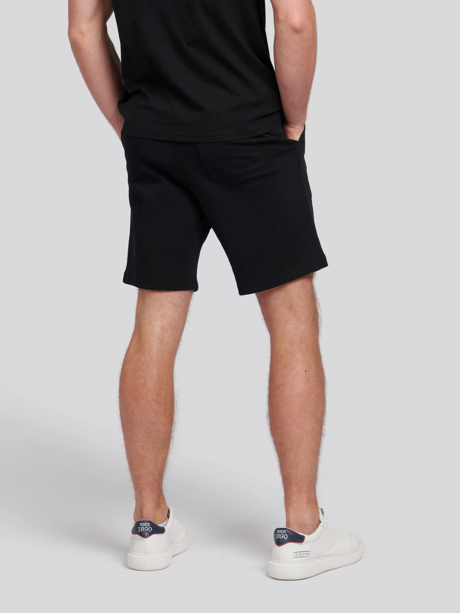 Mens Double Horsemen Sweat Shorts Black Bright White DHM - Image 4
