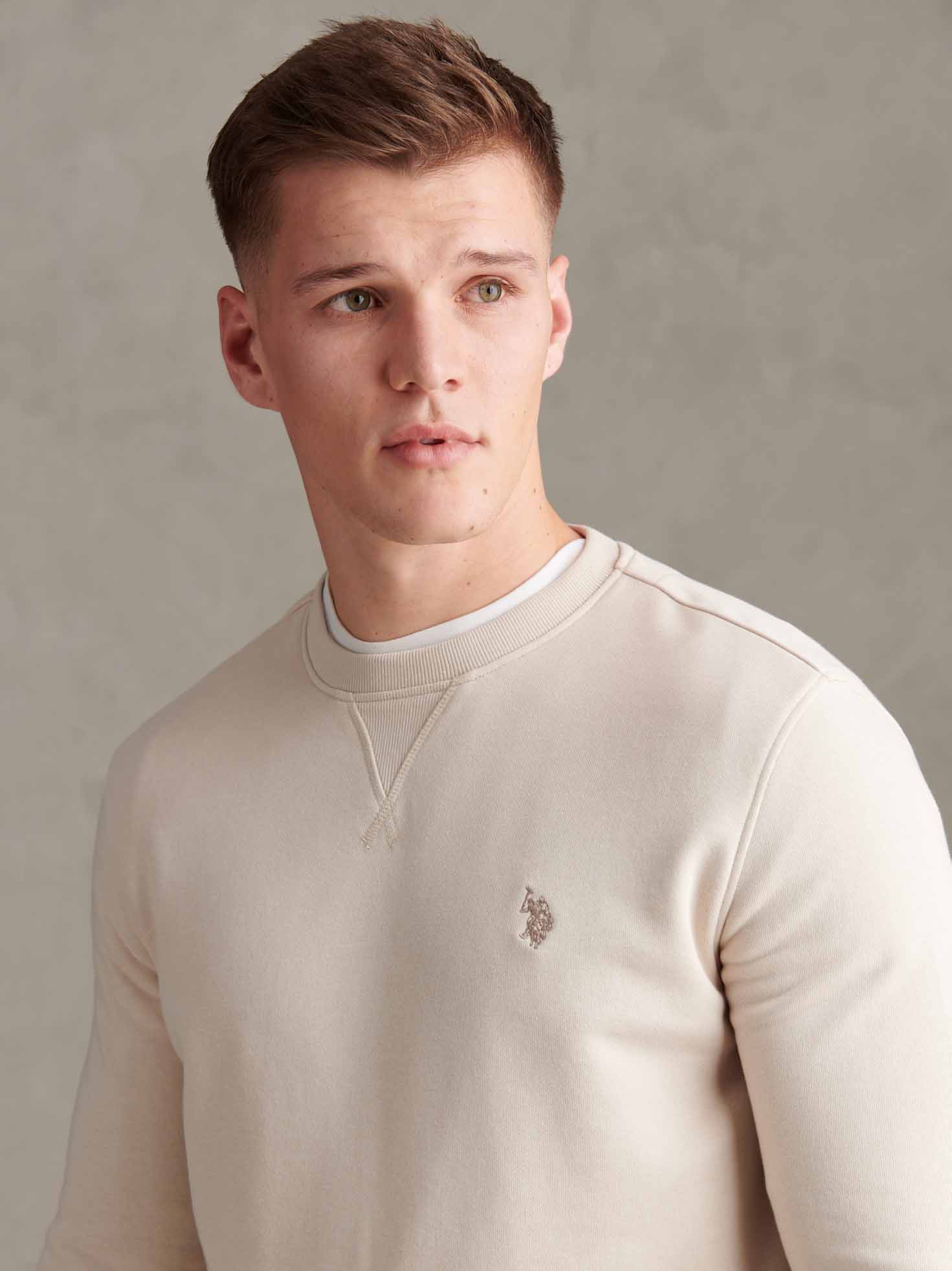 Mens Double Horsemen Sweatshirt Beige - Image 2