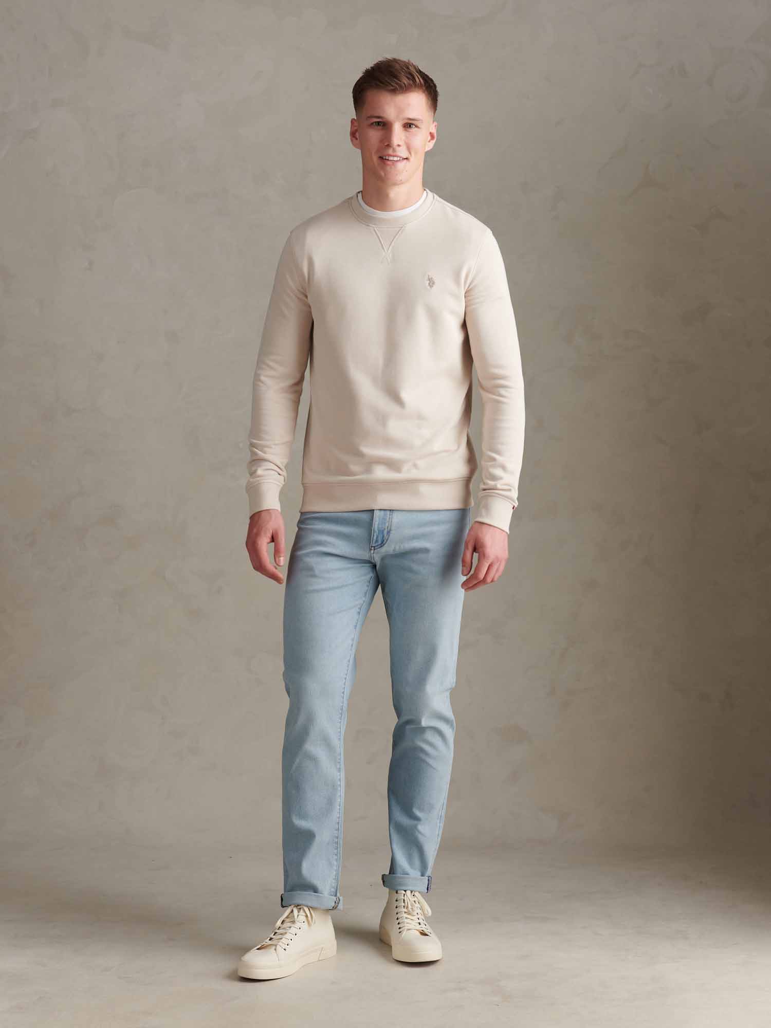 Mens Double Horsemen Sweatshirt Beige - Image 3