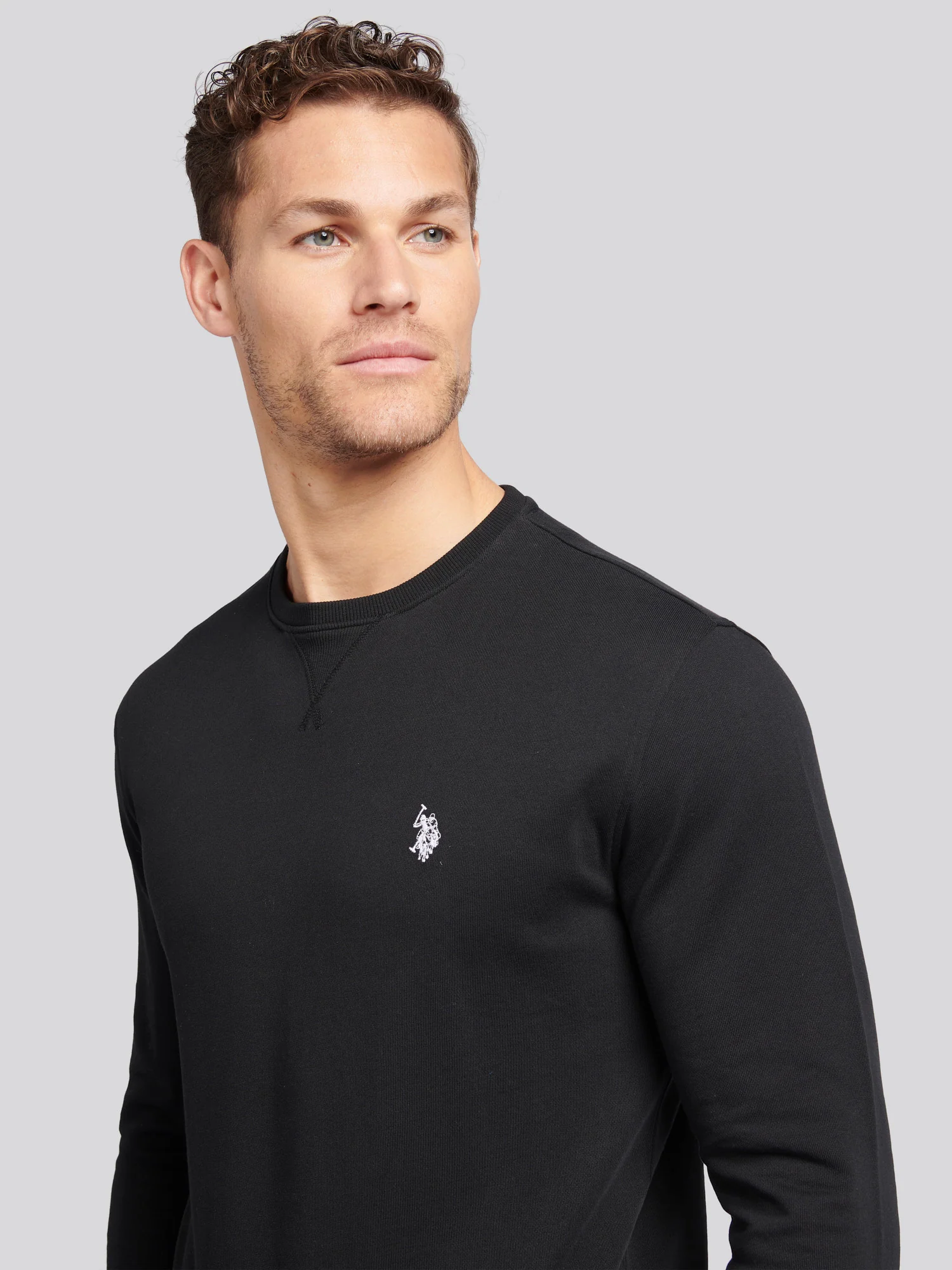 Mens Double Horsemen Sweatshirt Black Bright White DHM - Image 2