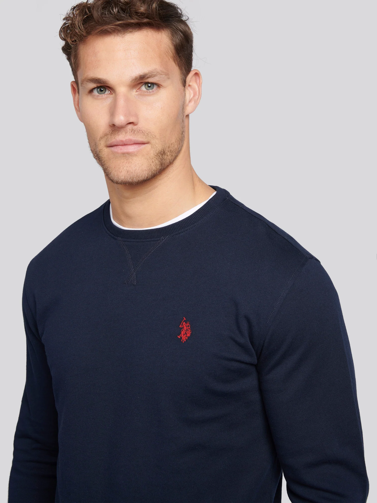 Mens Double Horsemen Sweatshirt Dark Sapphire Navy / Haute Red DHM - Image 2