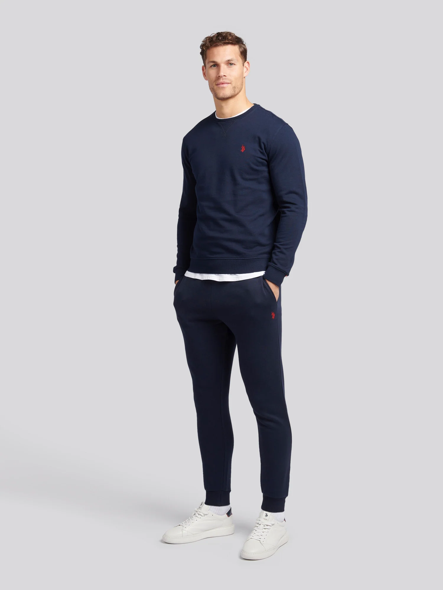 Mens Double Horsemen Sweatshirt Dark Sapphire Navy / Haute Red DHM - Image 3