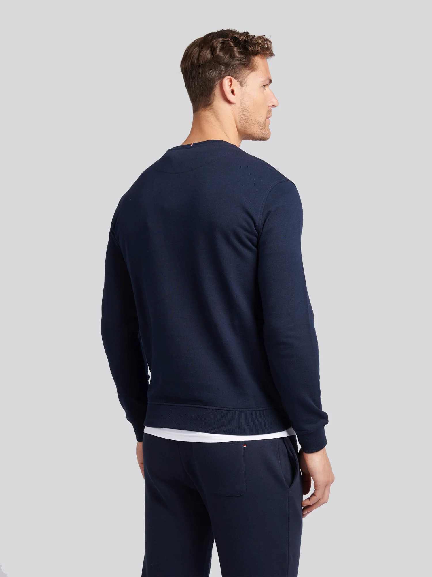 Mens Double Horsemen Sweatshirt Dark Sapphire Navy / Haute Red DHM - Image 4