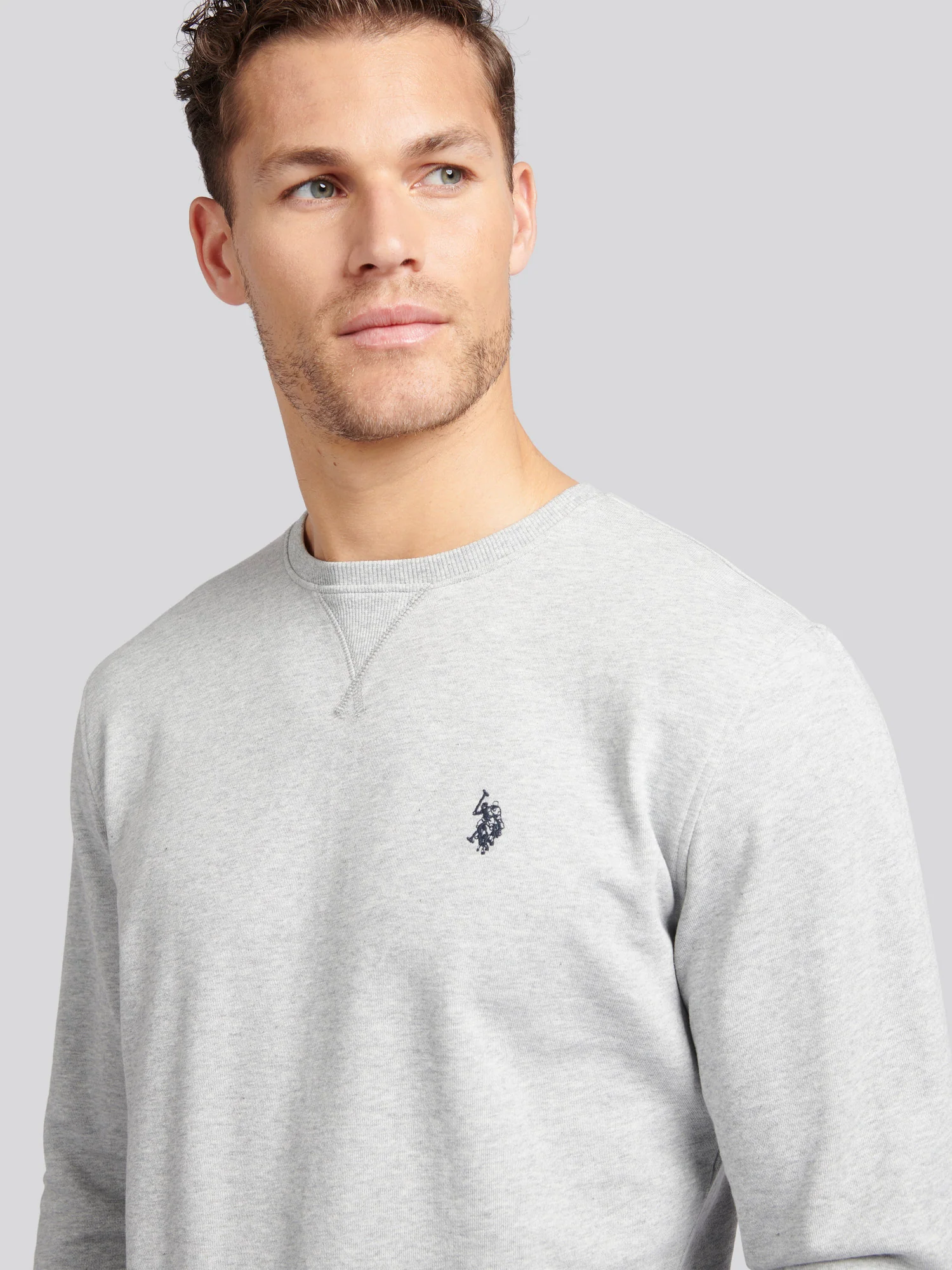 Mens Double Horsemen Sweatshirt Mid Grey Marl - Image 2
